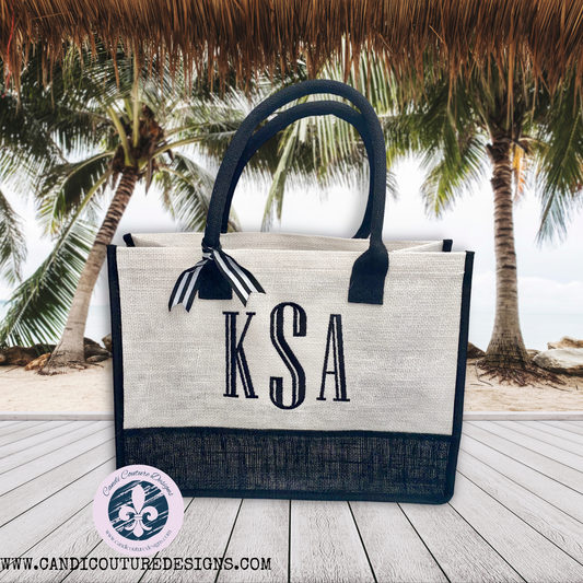 Custom Monogrammed Burlap Tote Bags | Beach, Graduation, Bridesmaids, Bridal Gifts | Personalized Jute Carryalls