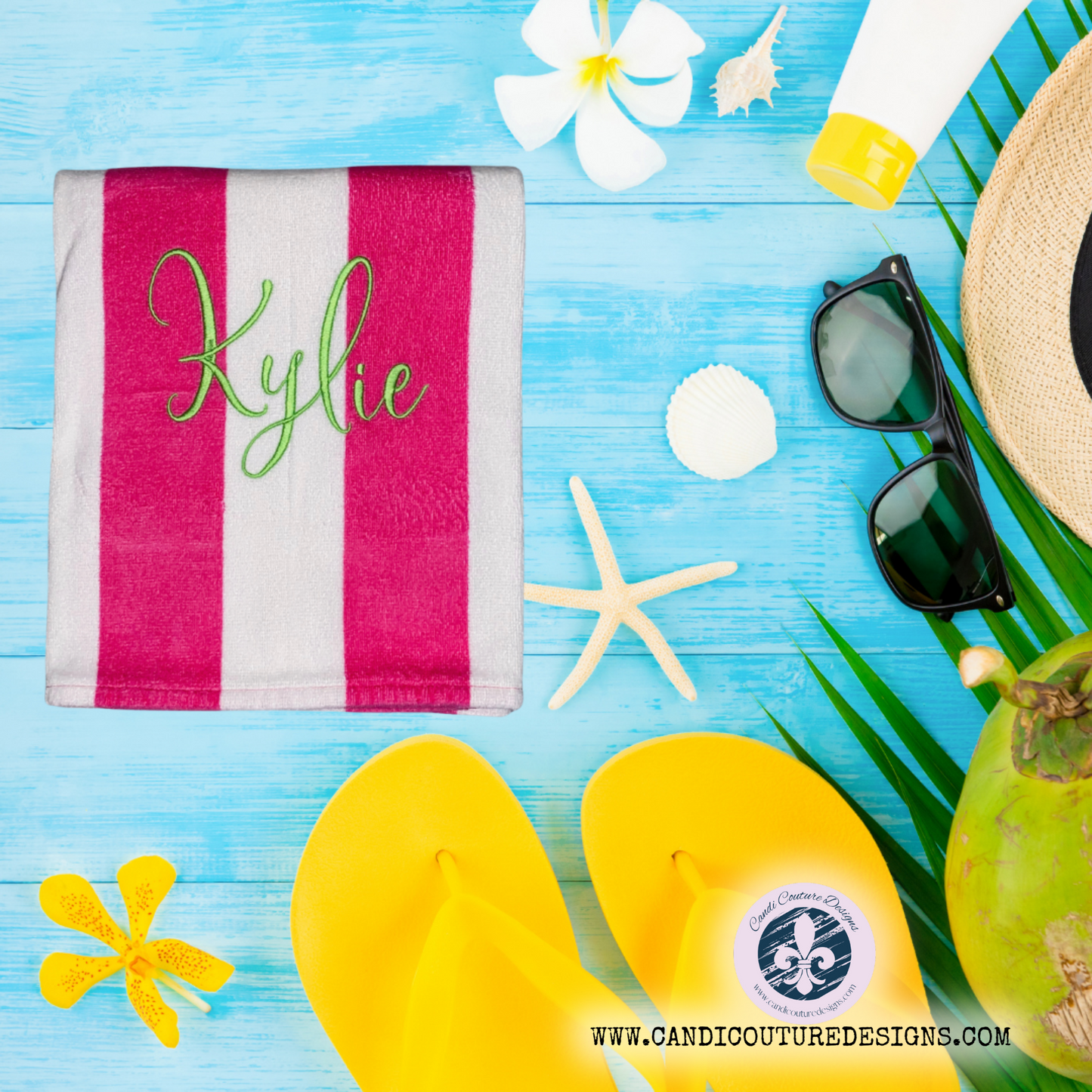 Custom Monogrammed Striped Cabana Beach Towel | Personalized Luxury Summer Essentials