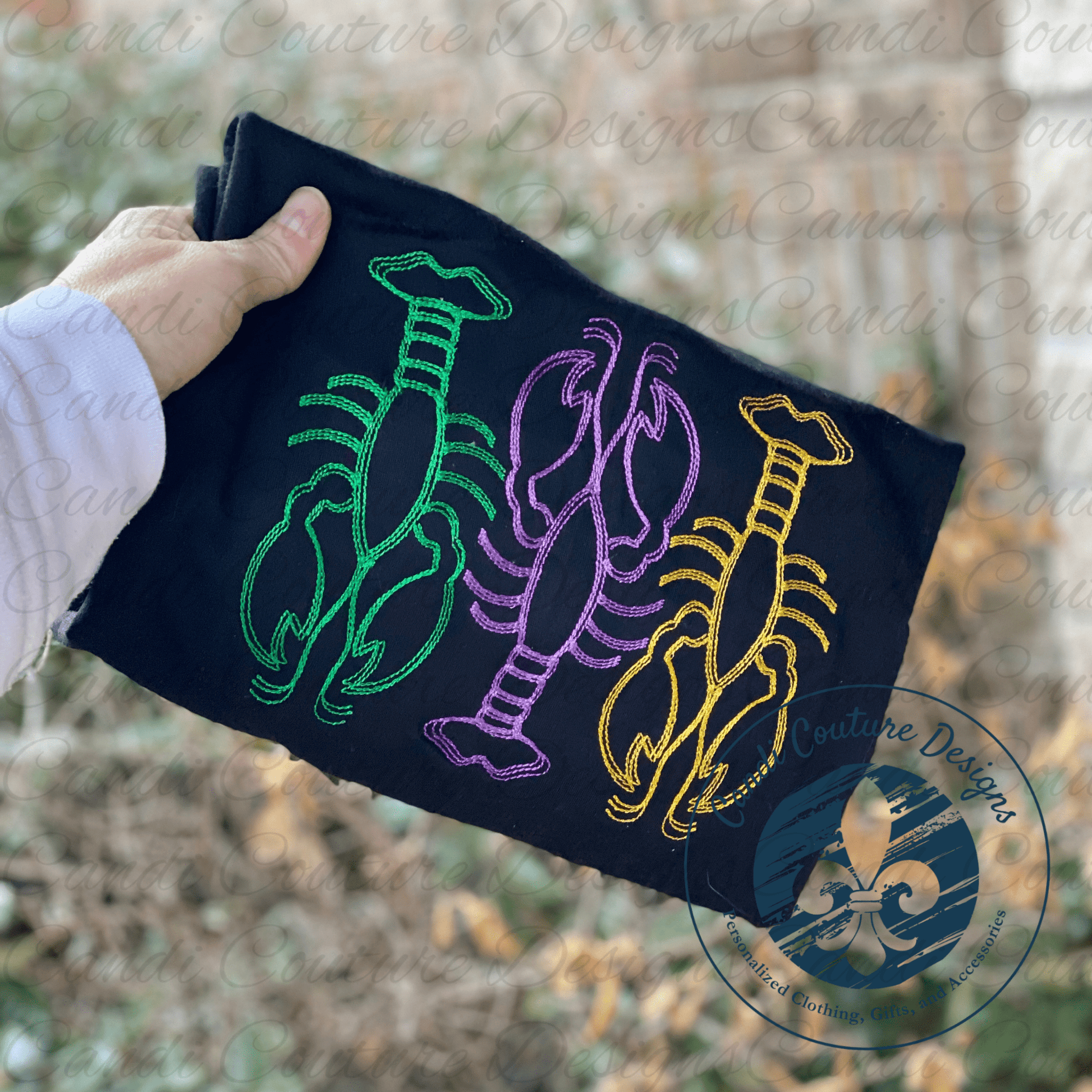Crawfish Trio Sweatshirt | Mardi Gras Cajun Embroidery - Candicouturedesigns
