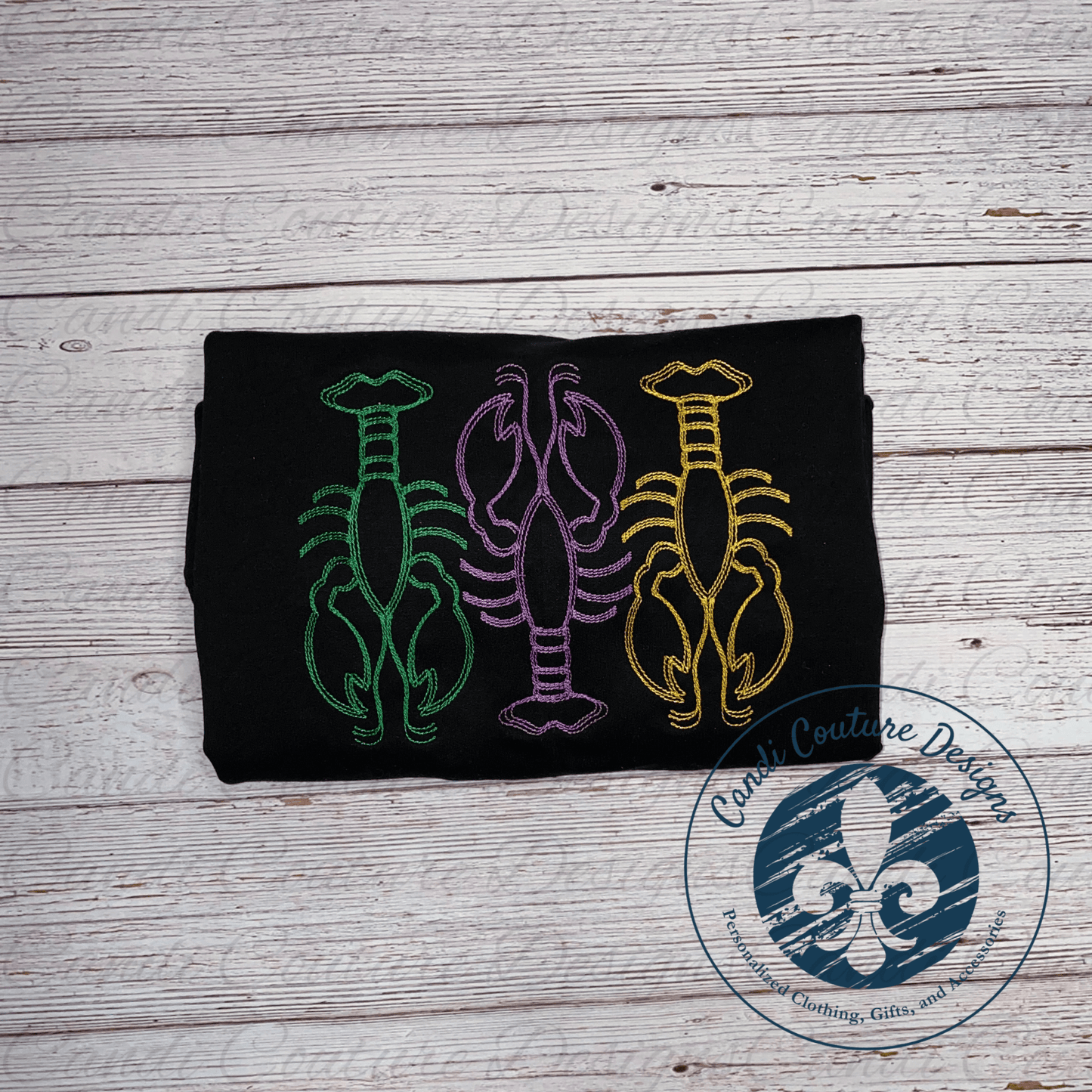 Crawfish Trio Sweatshirt | Mardi Gras Cajun Embroidery - Candicouturedesigns