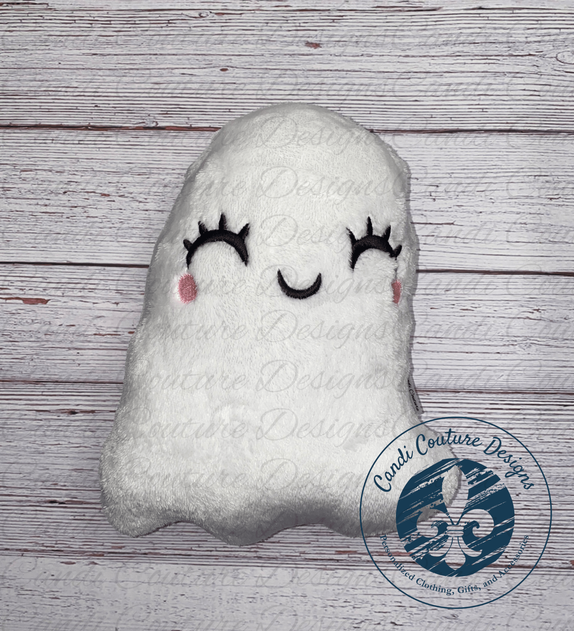 Custom Halloween Ghost Stuffy Plush – Handmade Embroidered Ghost Stuffie - Candicouturedesigns
