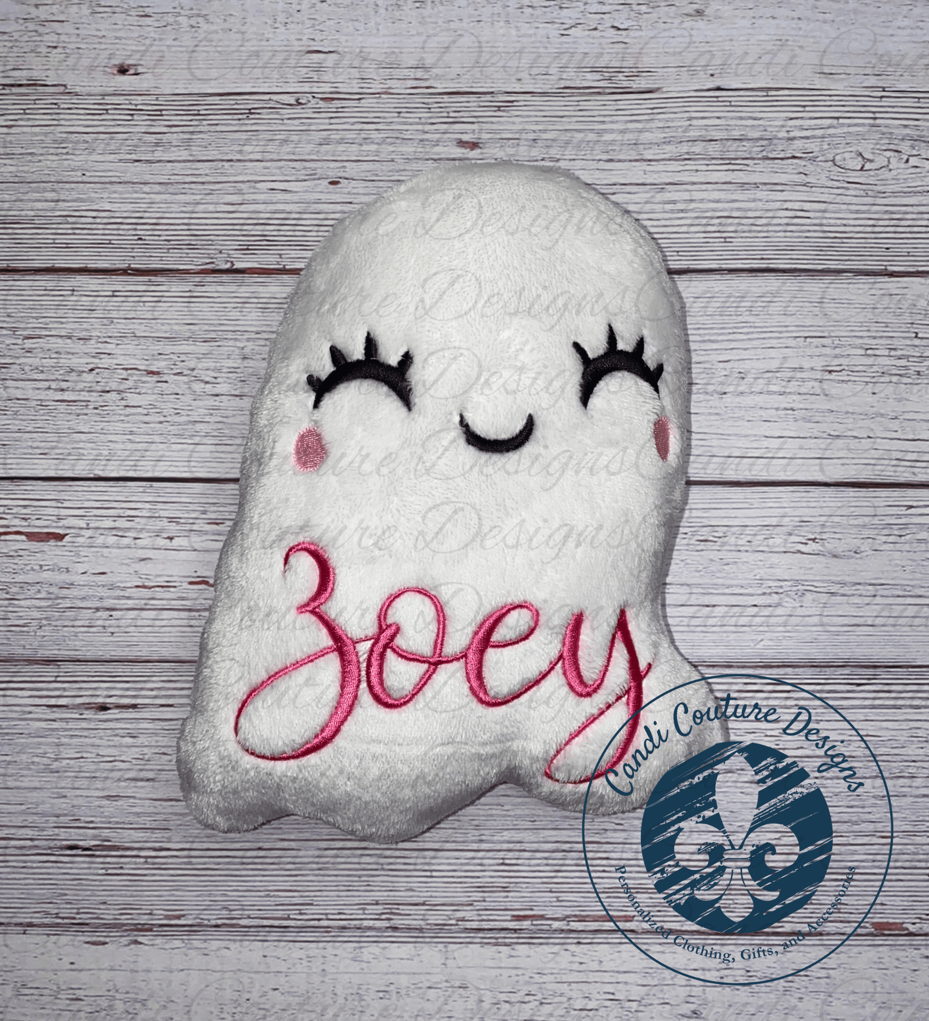 Custom Halloween Ghost Stuffy Plush – Handmade Embroidered Ghost Stuffie - Candicouturedesigns