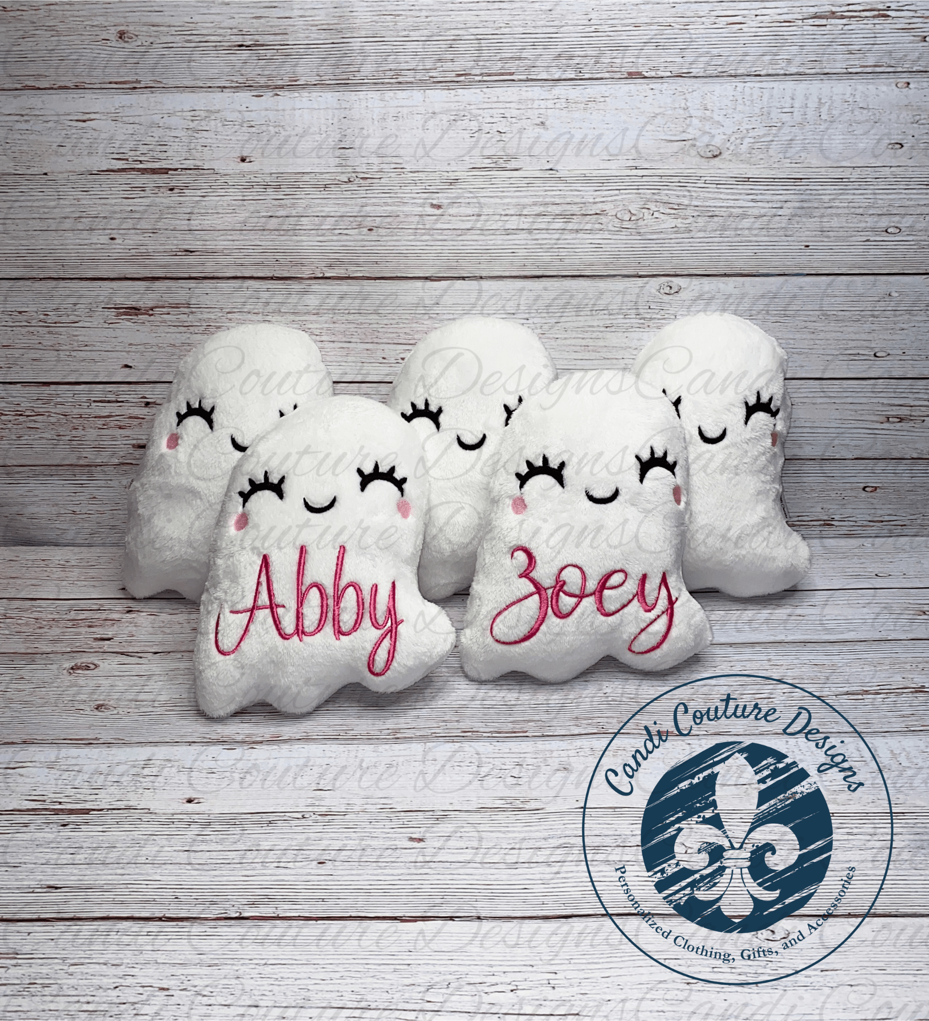 Custom Halloween Ghost Stuffy Plush – Handmade Embroidered Ghost Stuffie - Candicouturedesigns