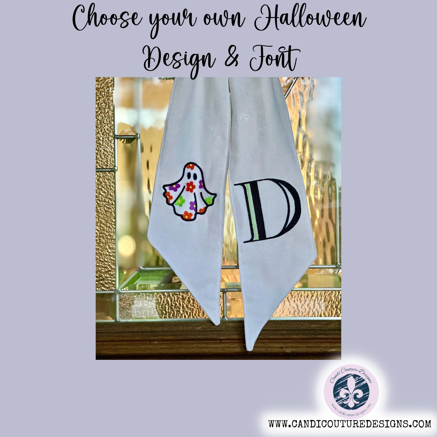 Custom Halloween Monogram Wreath Sash | Personalized Front Door Decor - Candicouturedesigns