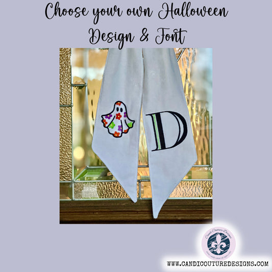 Custom Halloween Monogram Wreath Sash | Personalized Front Door Decor - Candicouturedesigns
