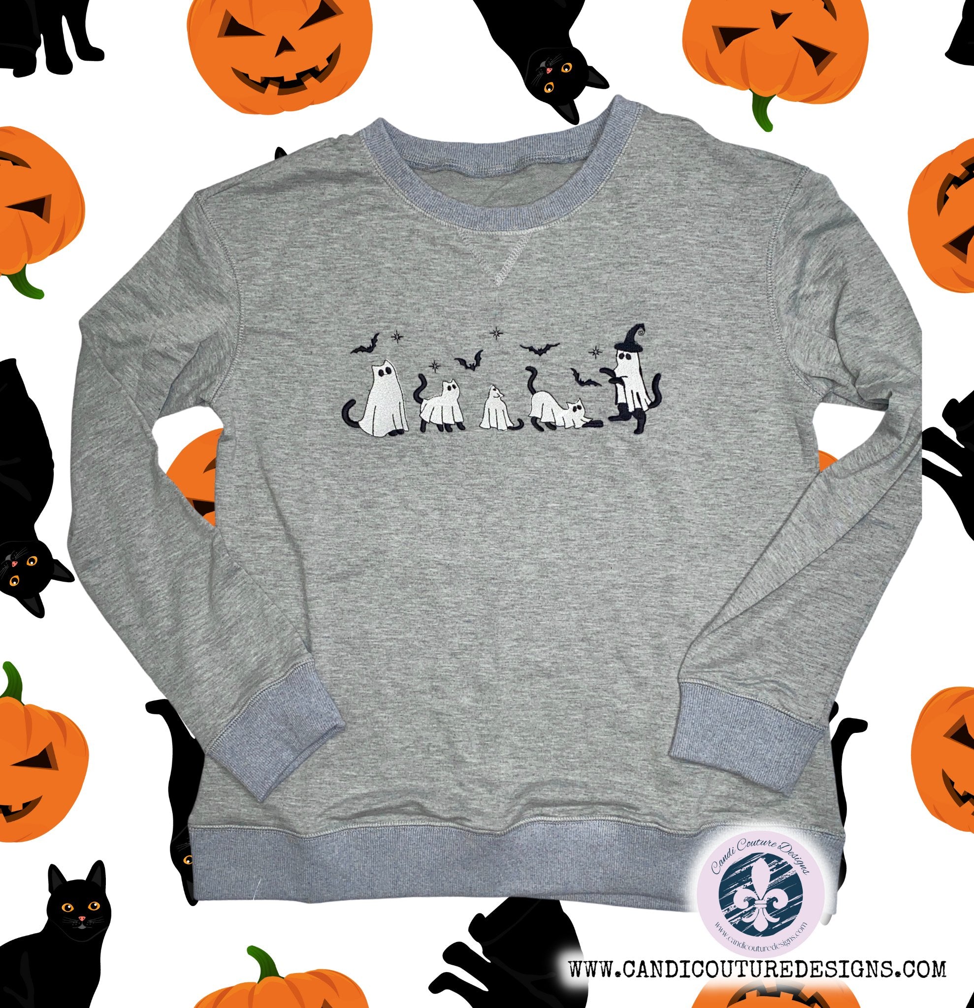 Custom Pet Family Ghost Sweatshirt Personalized Halloween Cat