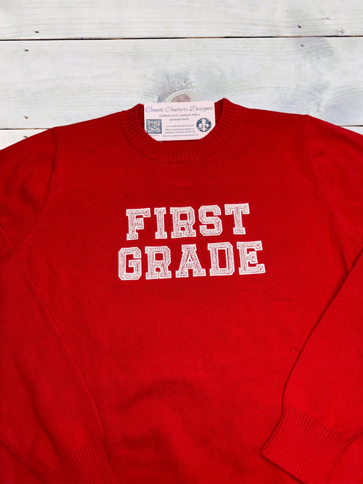 Custom School Grade Embroidered Sweater | Available in Any Grade and Multiple Colors - Candicouturedesigns