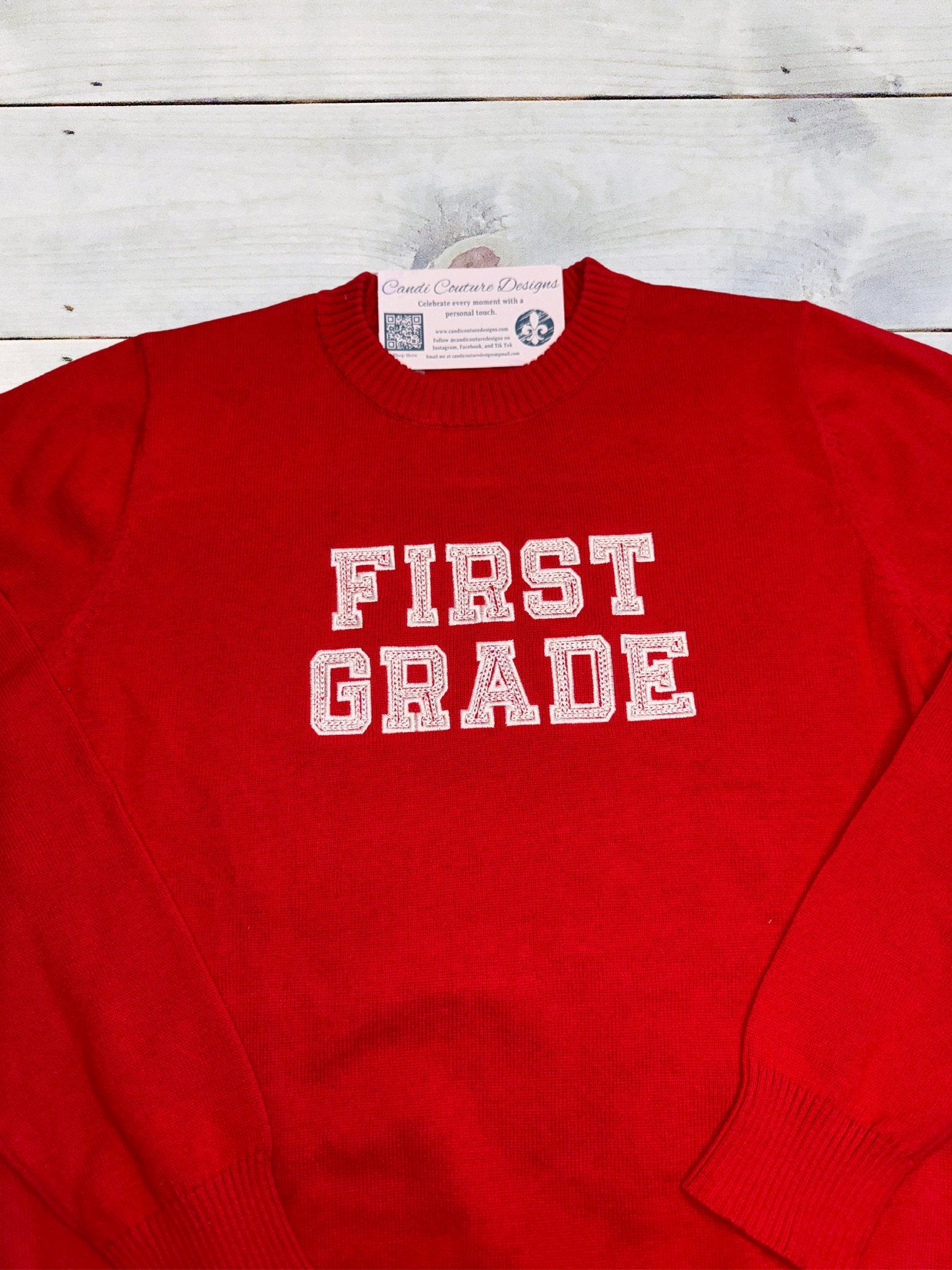 Custom School Grade Embroidered Sweater | Available in Any Grade and Multiple Colors - Candicouturedesigns
