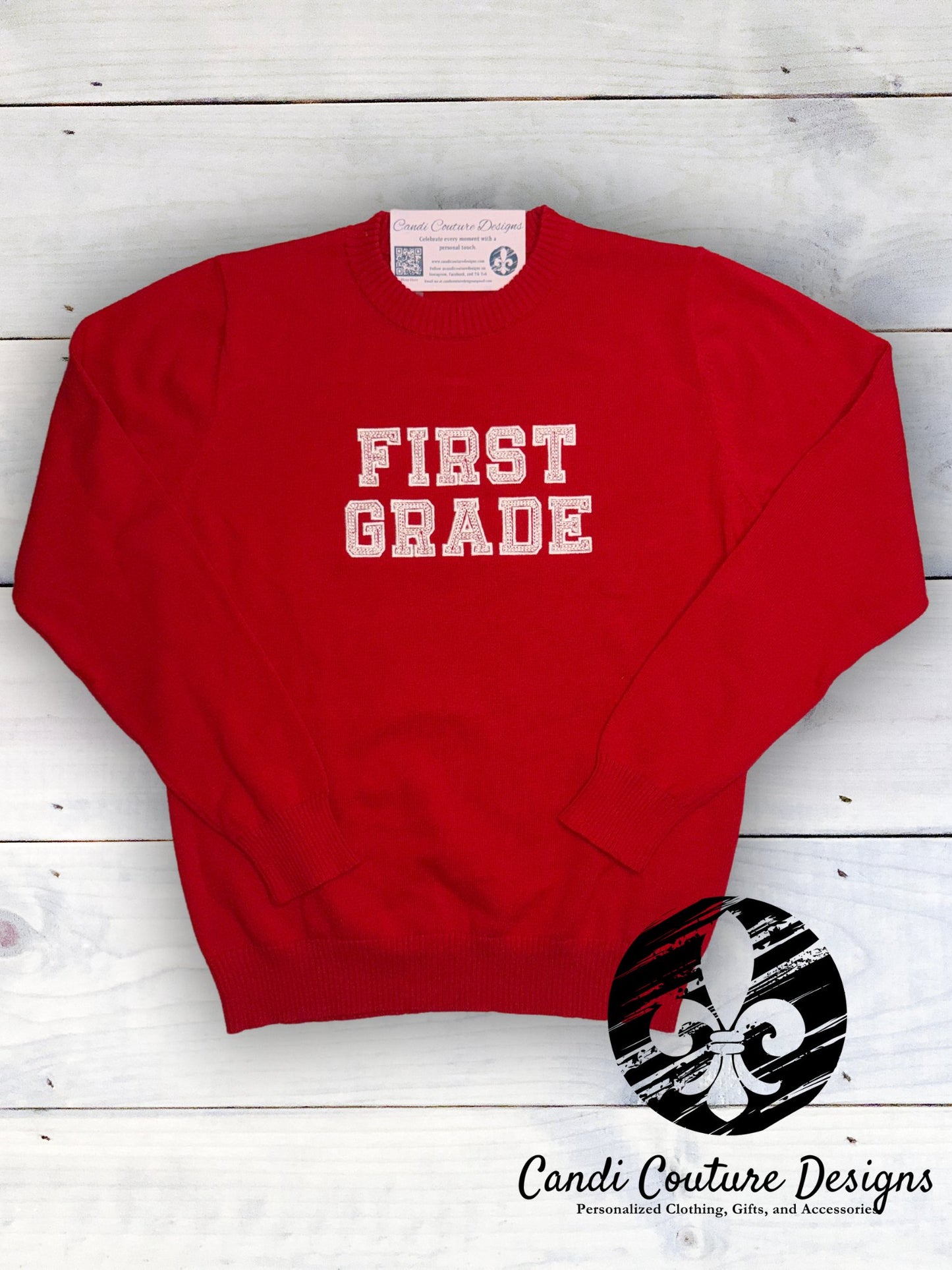 Custom School Grade Embroidered Sweater | Available in Any Grade and Multiple Colors - Candicouturedesigns