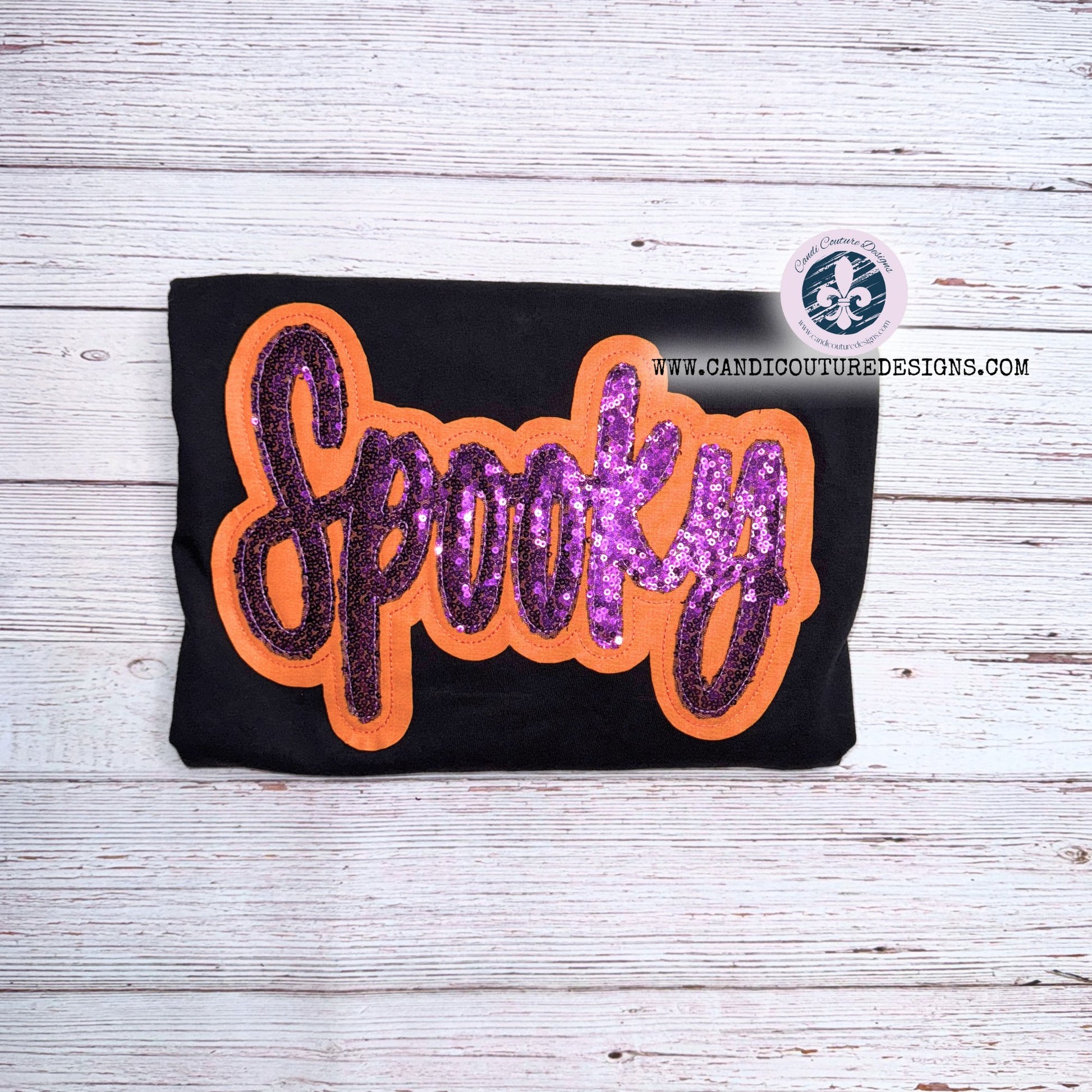 Custom Spooky Appliqué Sweatshirt | Purple Sequin with Orange Outline | Halloween Fashion - Candicouturedesigns