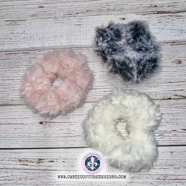 Faux Fur Fuzzy Scrunchies - Plush Soft Hair Ties, Fluffy Retro Hair Accessories - Candicouturedesigns