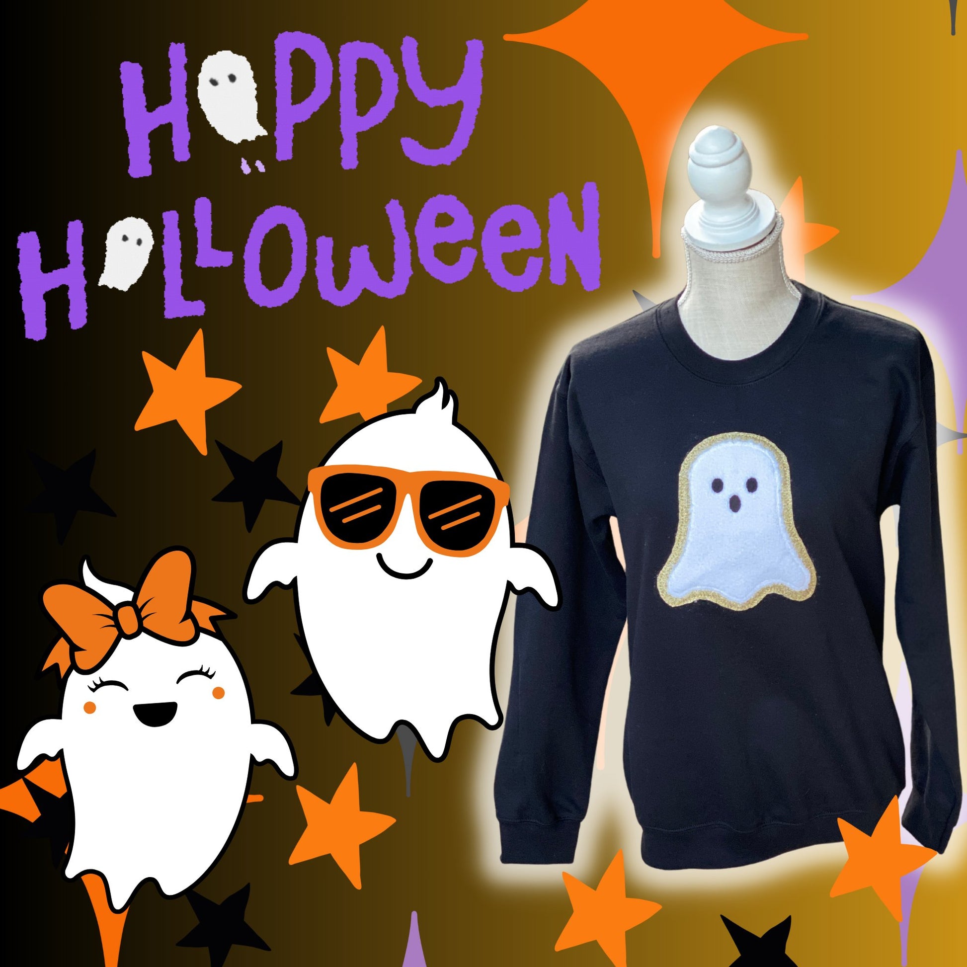 Ghost Appliqué Sweatshirt with Fuzzy Chenille & Glitter Outline | Halloween Cozy Sweatshirt - Candicouturedesigns