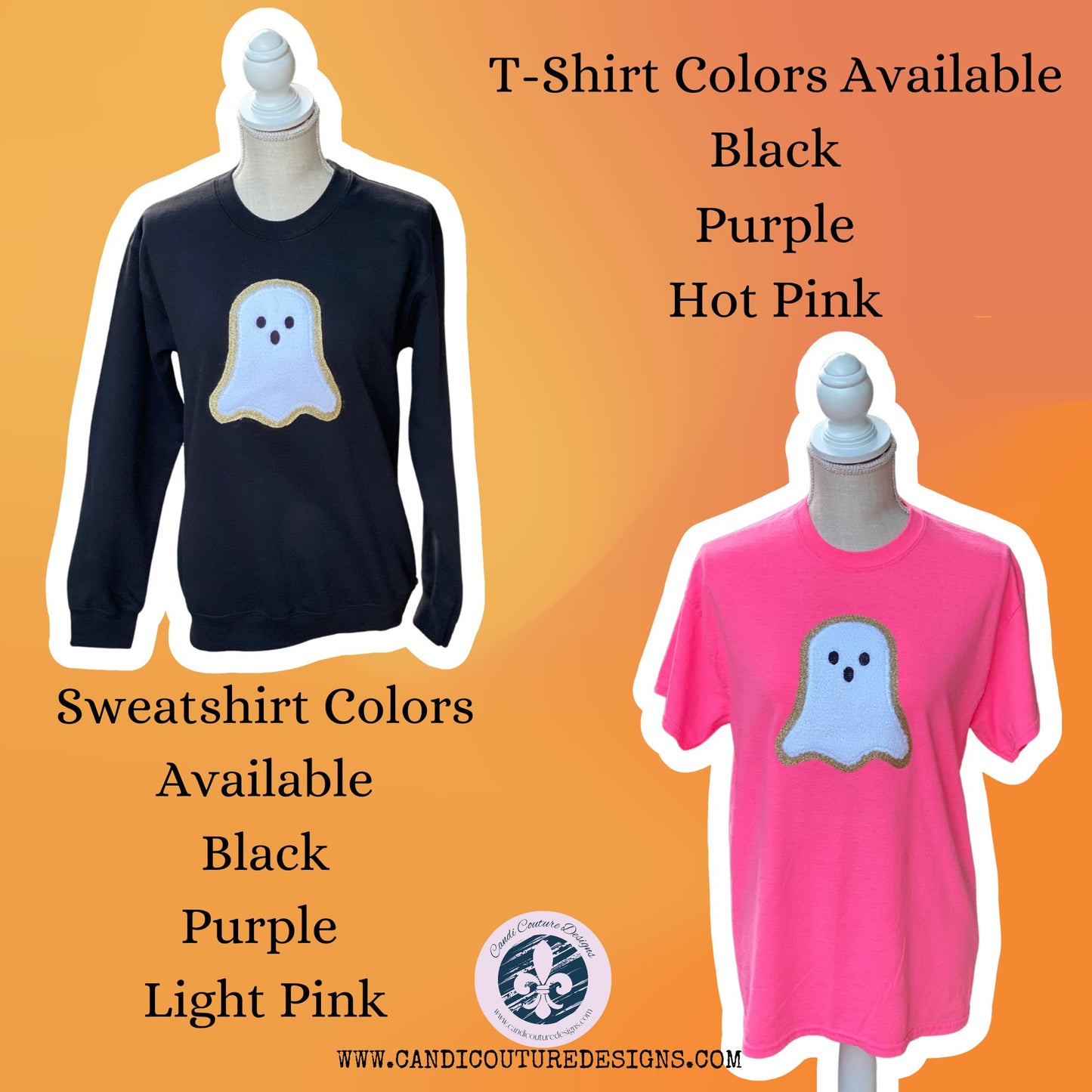 Ghost Appliqué Sweatshirt with Fuzzy Chenille & Glitter Outline | Halloween Cozy Sweatshirt - Candicouturedesigns