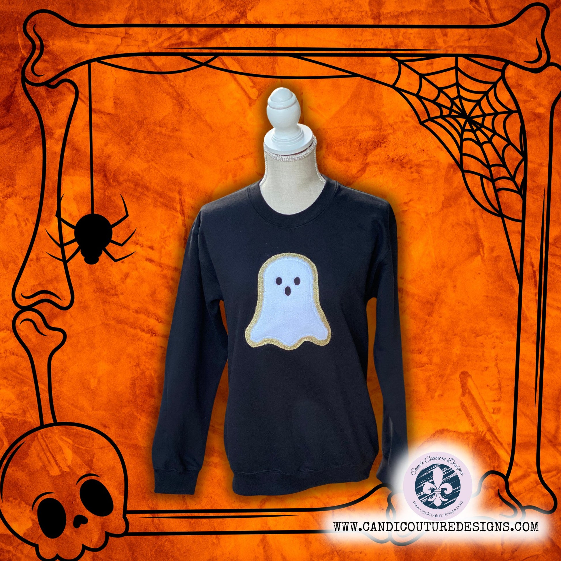 Ghost Appliqué Sweatshirt with Fuzzy Chenille & Glitter Outline | Halloween Cozy Sweatshirt - Candicouturedesigns