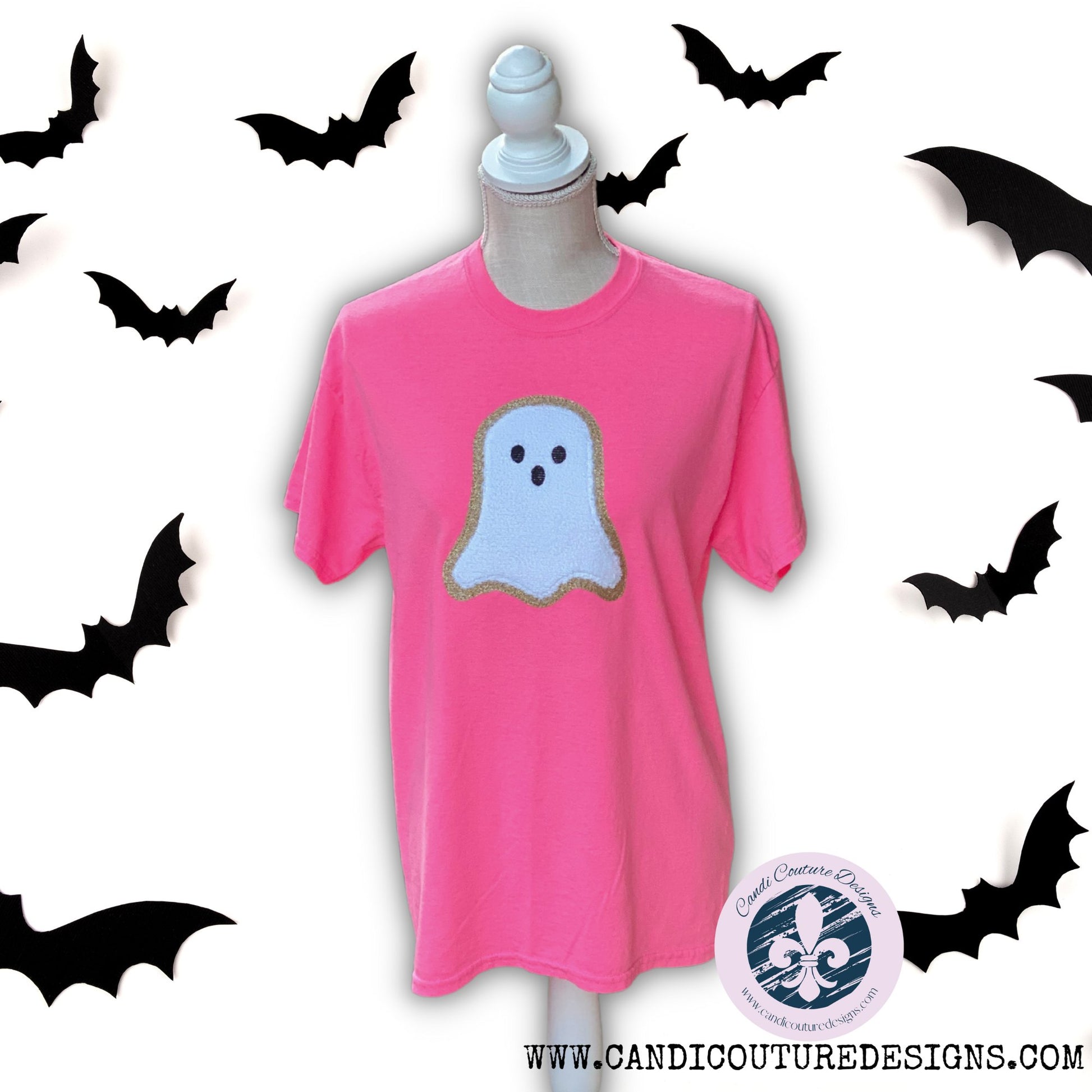 Ghost Appliqué Sweatshirt with Fuzzy Chenille & Glitter Outline | Halloween Cozy Sweatshirt - Candicouturedesigns