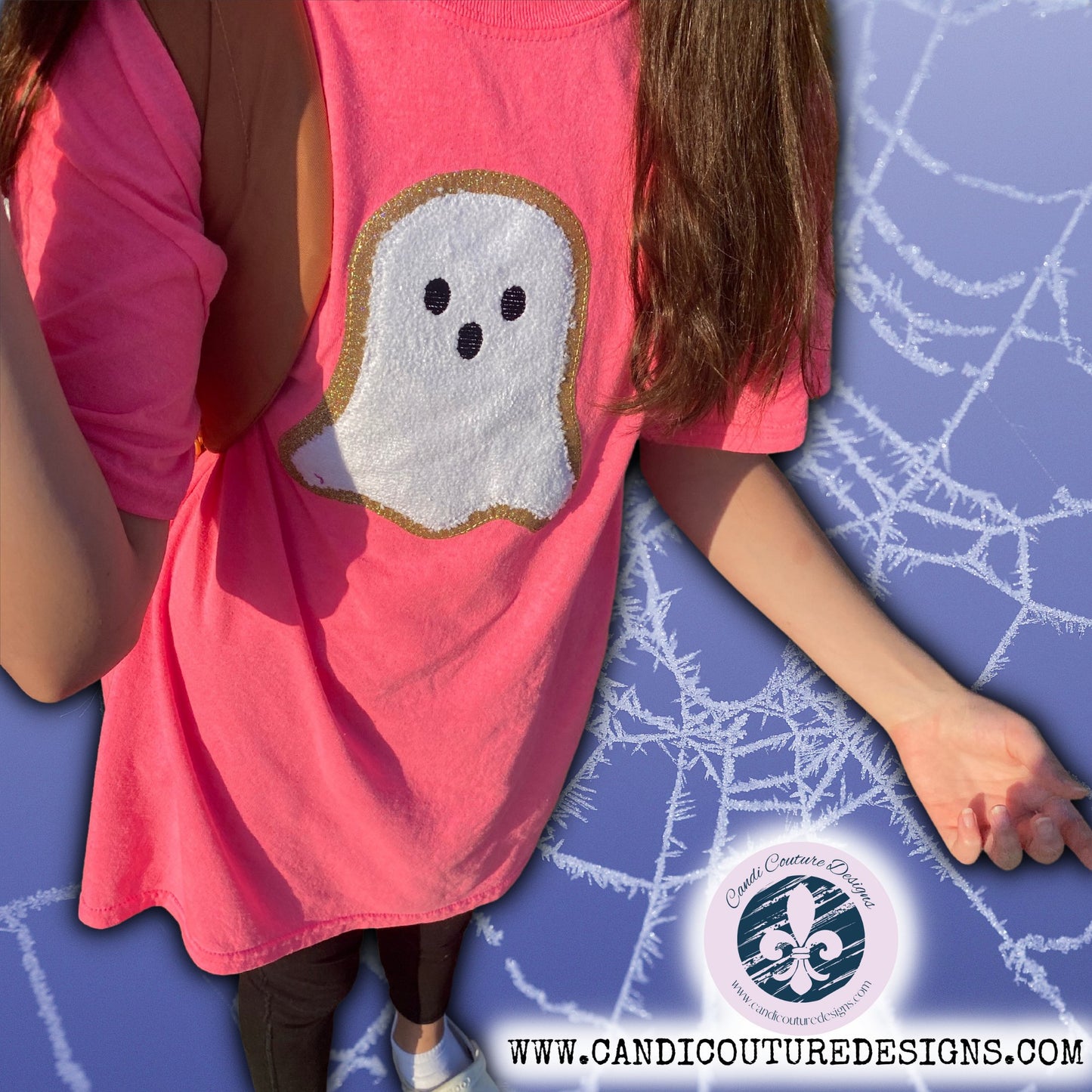 Ghost Appliqué Sweatshirt with Fuzzy Chenille & Glitter Outline | Halloween Cozy Sweatshirt - Candicouturedesigns