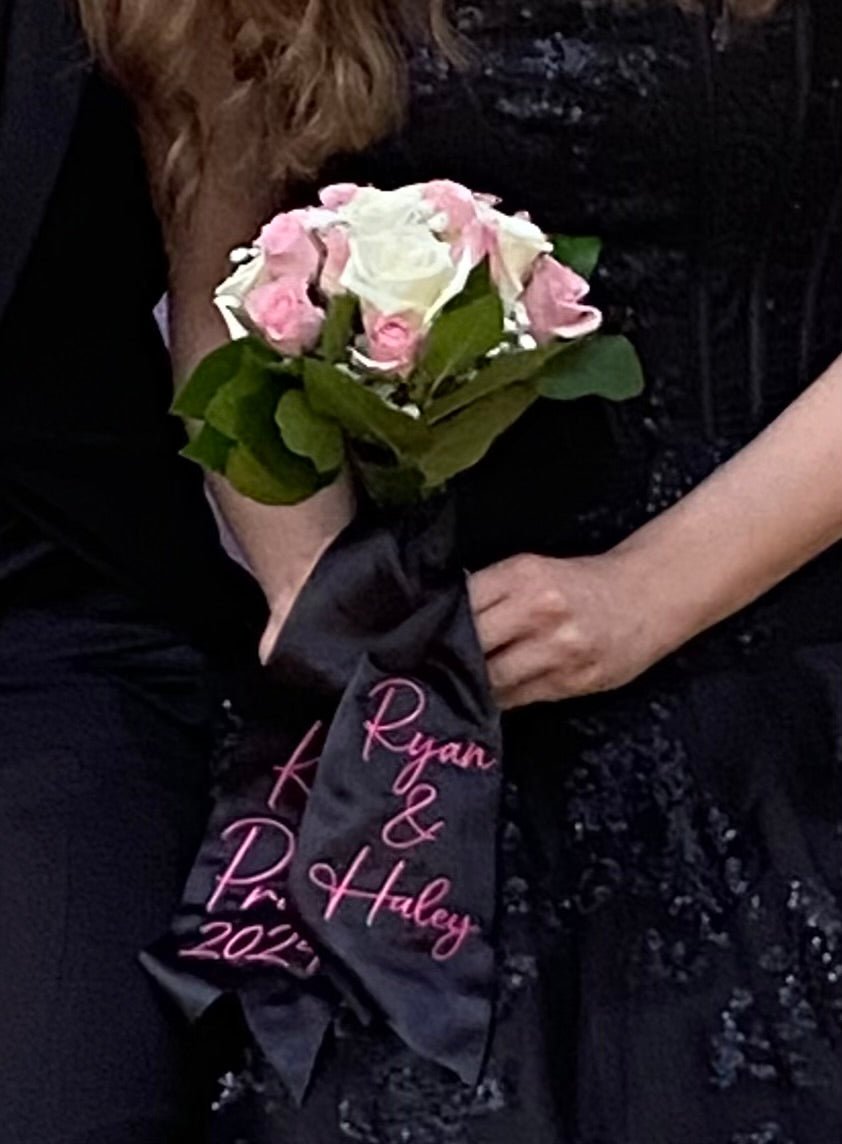 Personalized Bouquet Ribbon for Homecoming, Prom, Wedding | Customizable Floral Wrap for Special Occasions - Candicouturedesigns