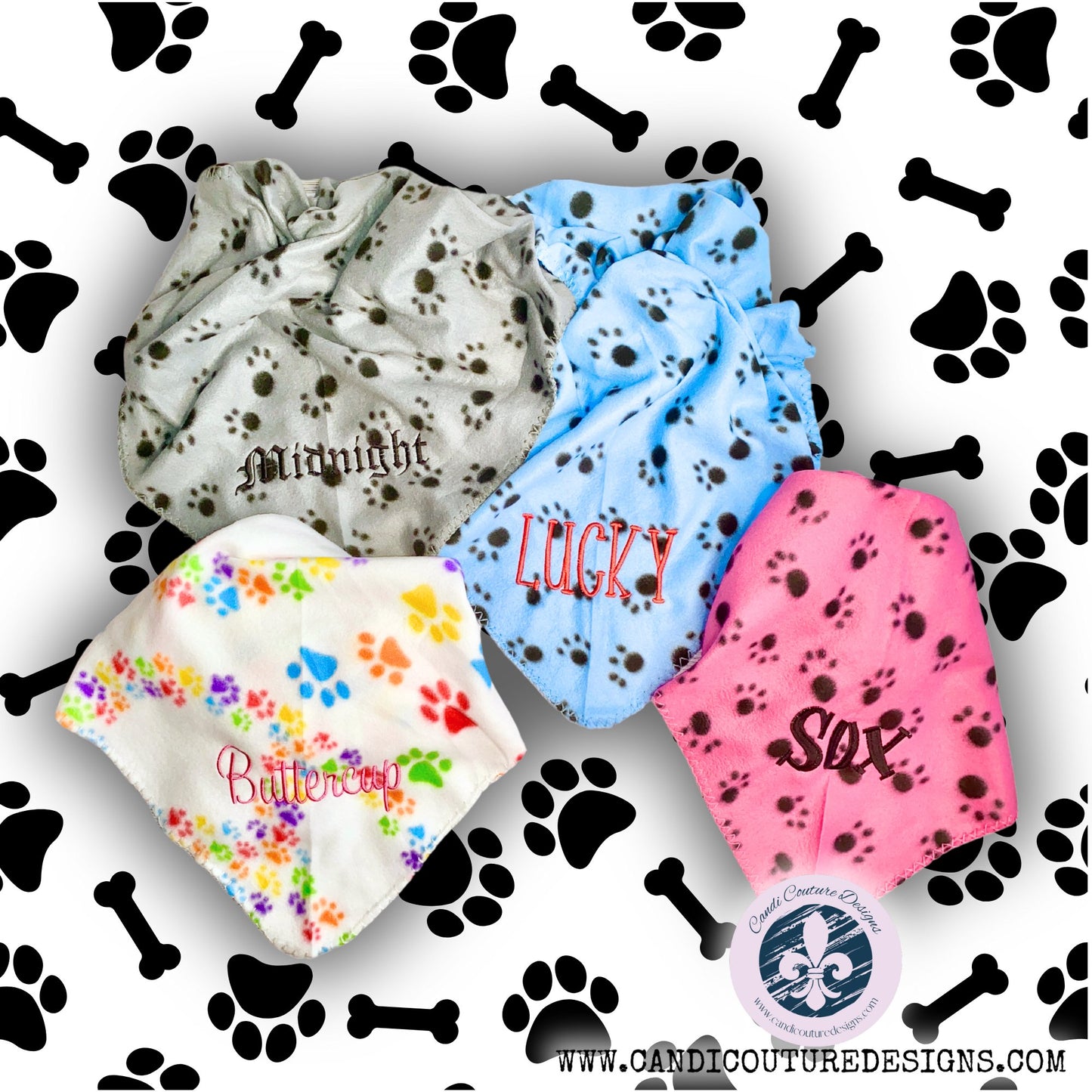 Personalized Monogrammed Pet Blankets | Custom Dog & Cat Blankets - Candicouturedesigns