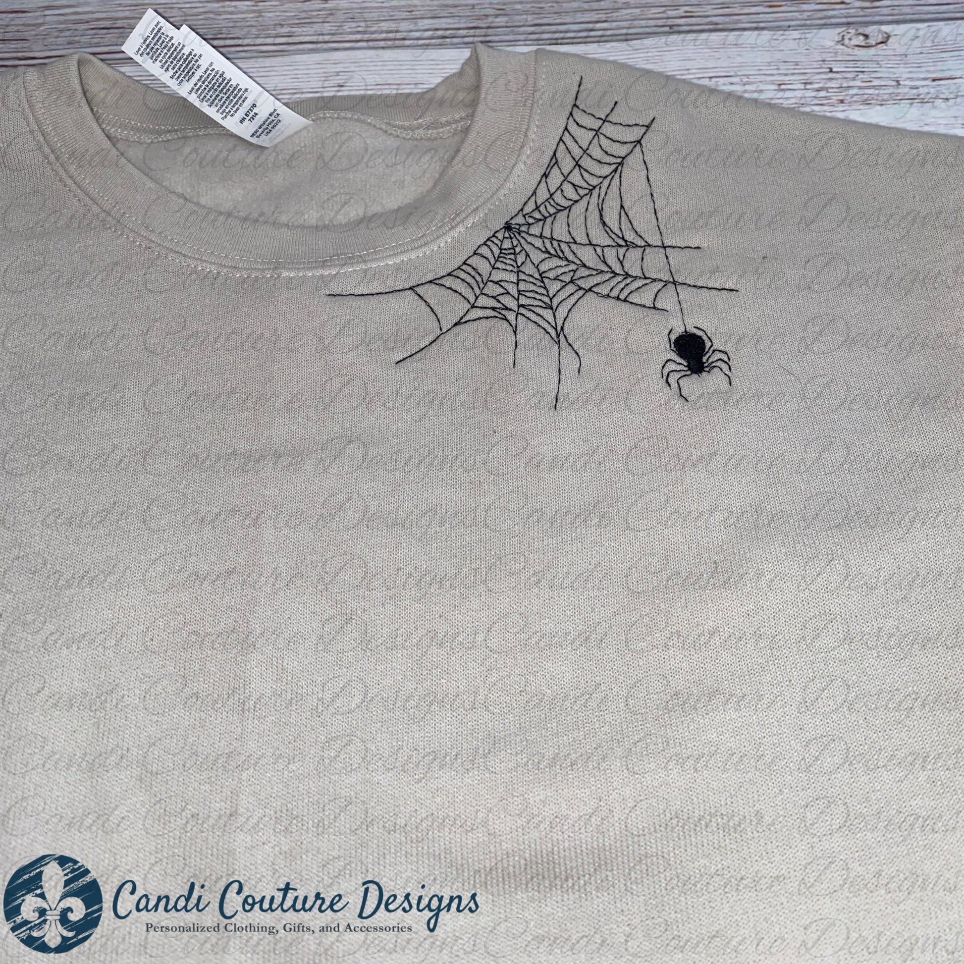 Spiderweb & Spider Embroidered Sweatshirt | Halloween Spider Design | Custom Fall Apparel - Candicouturedesigns