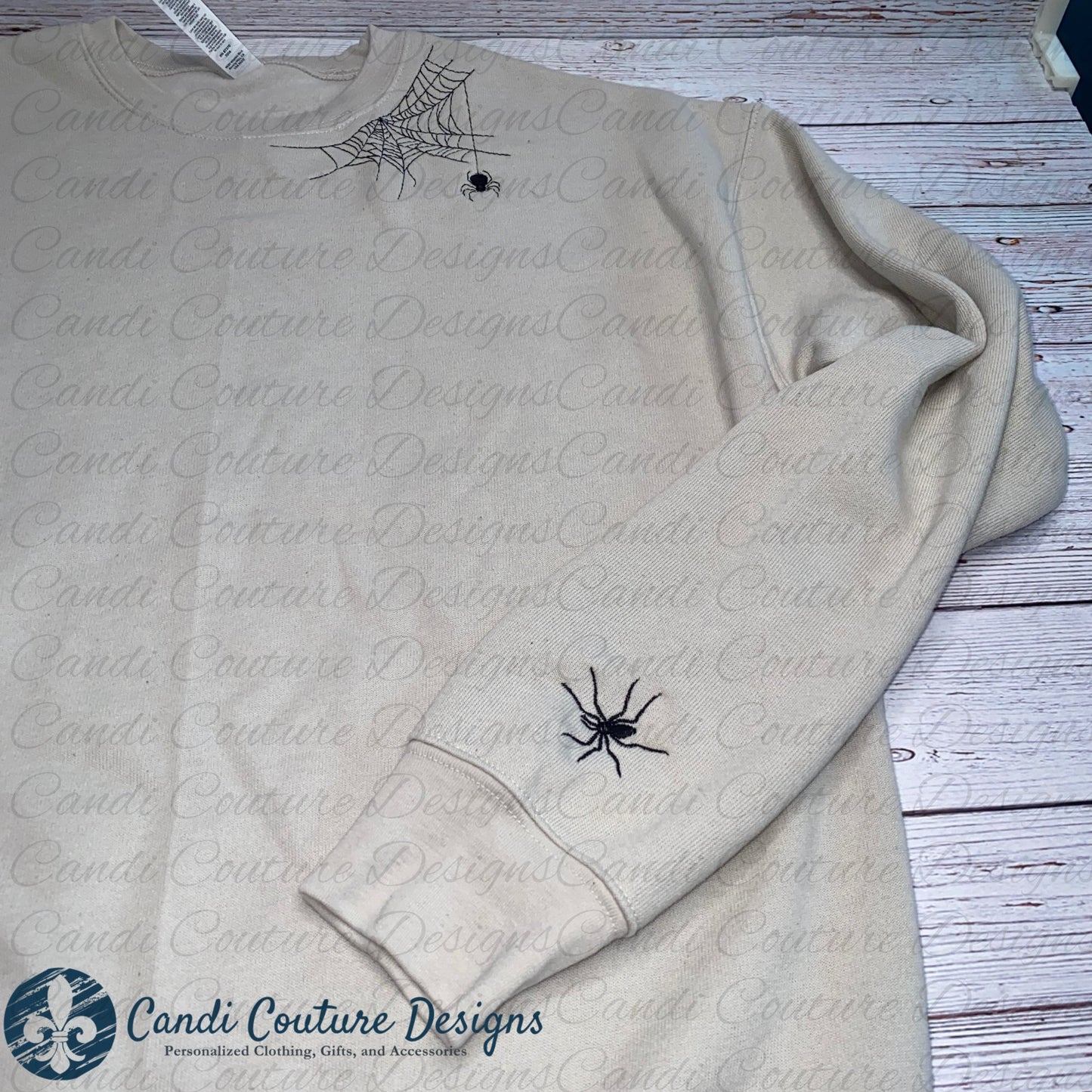 Spiderweb & Spider Embroidered Sweatshirt | Halloween Spider Design | Custom Fall Apparel - Candicouturedesigns