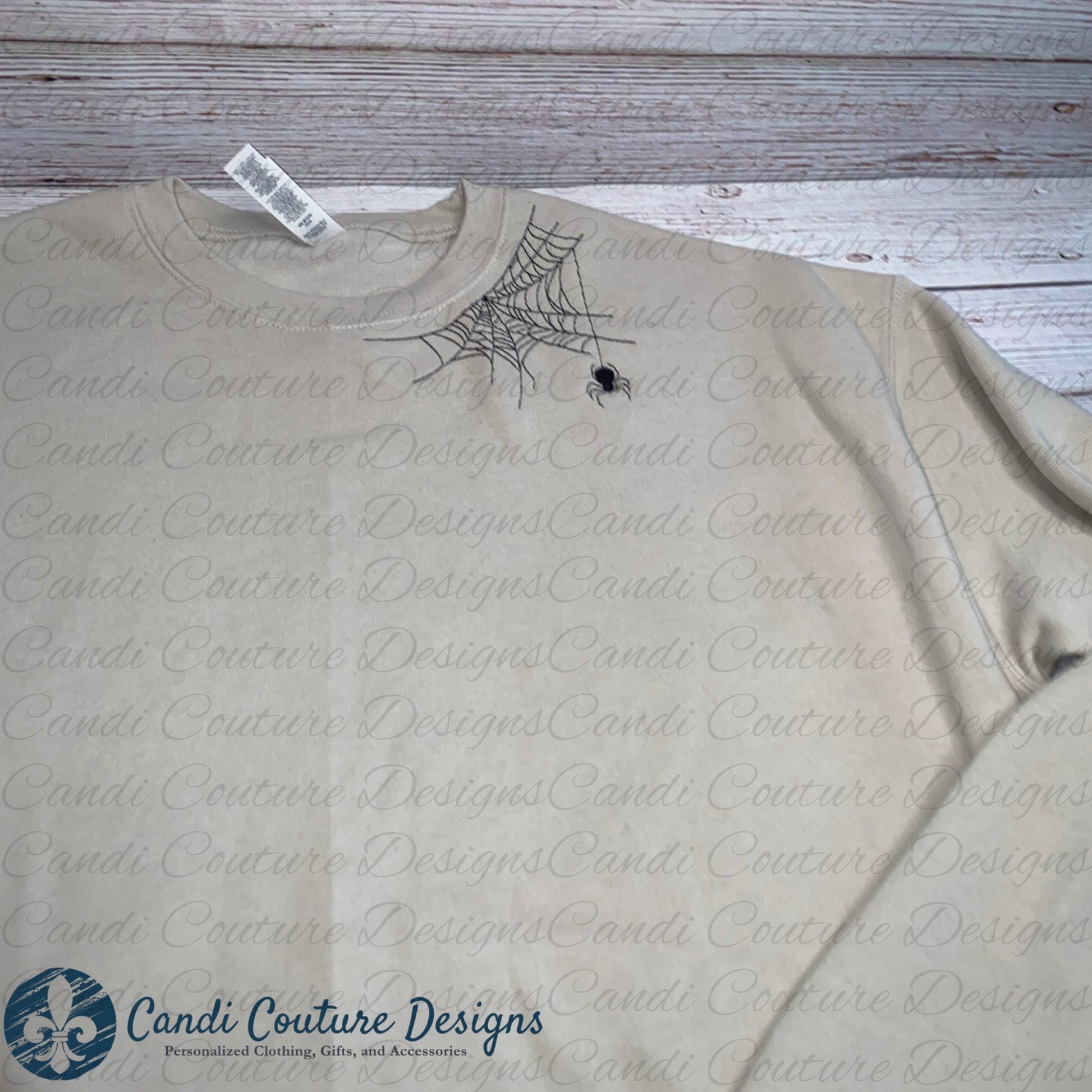 Spiderweb & Spider Embroidered Sweatshirt | Halloween Spider Design | Custom Fall Apparel - Candicouturedesigns
