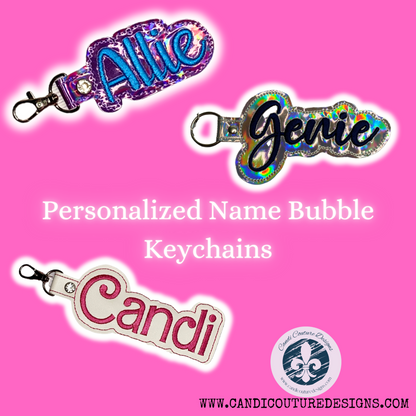 Personalized Name Keychain, Bubble Style