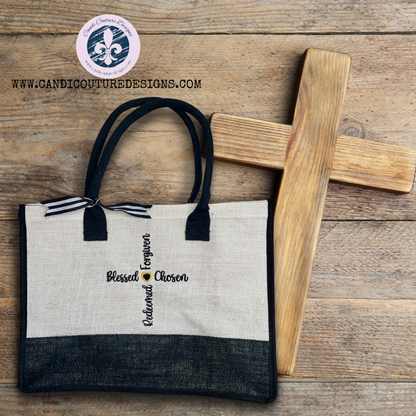 Stylish cross burlap tote bag perfect for any occasion