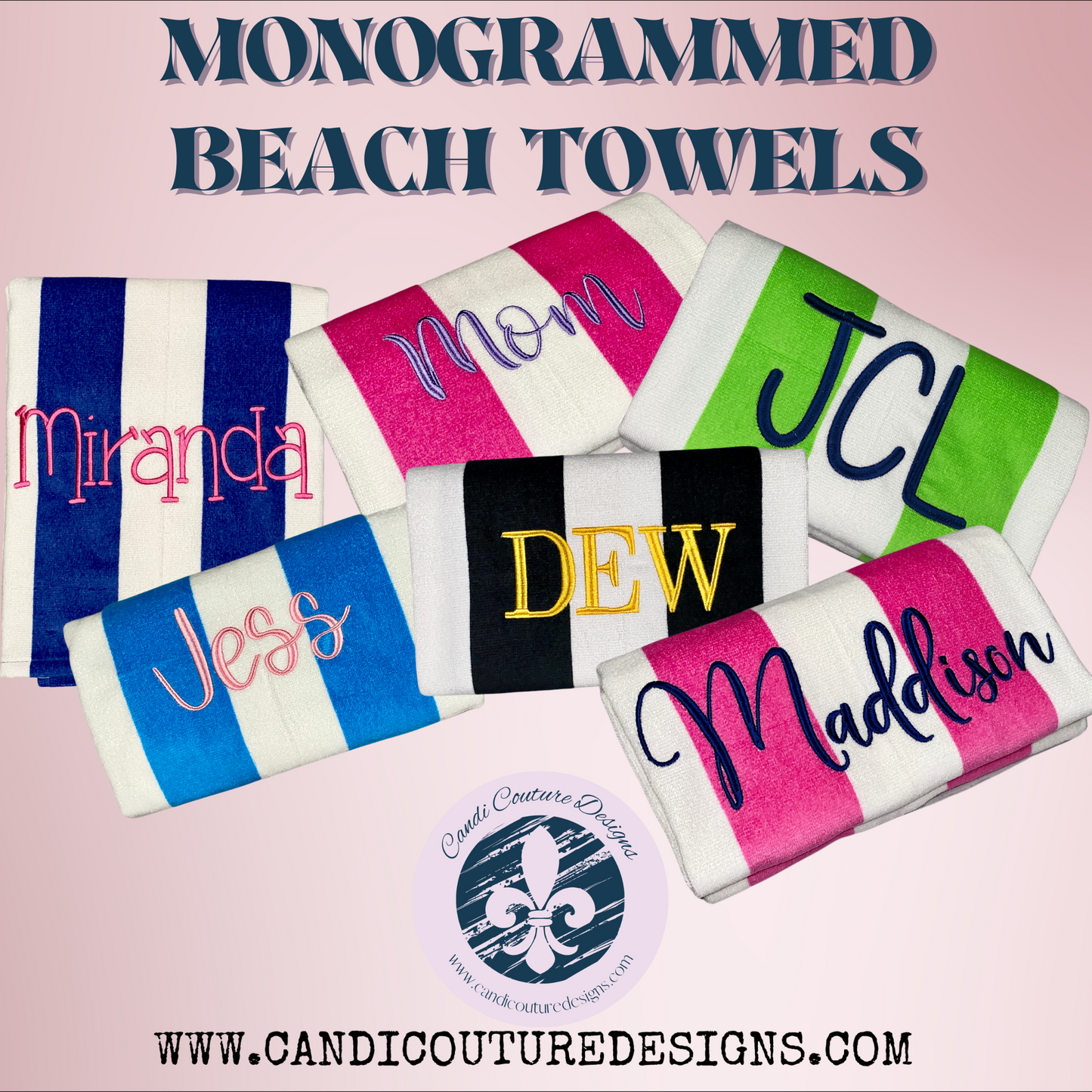 Monogrammed Striped Cabana Beach Towels