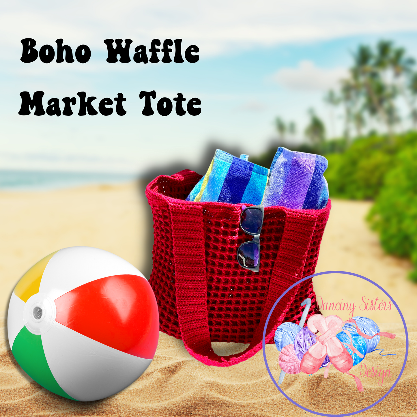 Boho Waffle Market Tote Bag Crochet Pattern PDF | Instant Download | Beginner Friendly - Candicouturedesigns