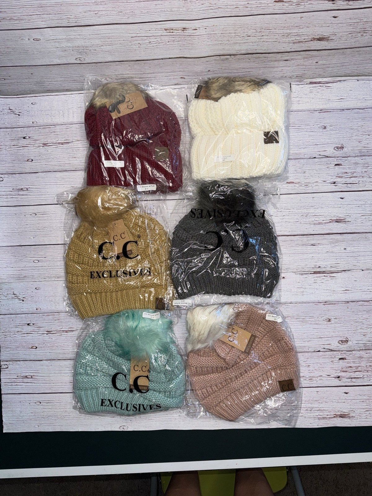 C.C Faux Fur Pom Beanie | Matching Pom Pom Knit Beanie | Winter Hat Gift - Candicouturedesigns