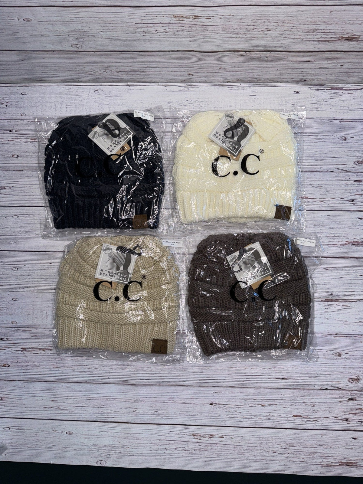 C.C Fuzzy Lined Ponytail Beanie | Messy Bun Beanie with Tail Opening | Winter Hat - Candicouturedesigns