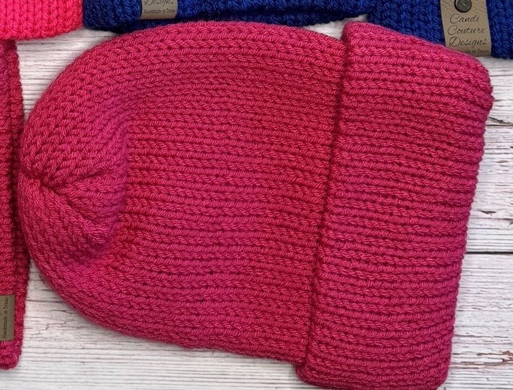 CLEARANCE Handmade Knit Beanie – Hot Pink | One of a Kind | Final Sale - Candicouturedesigns