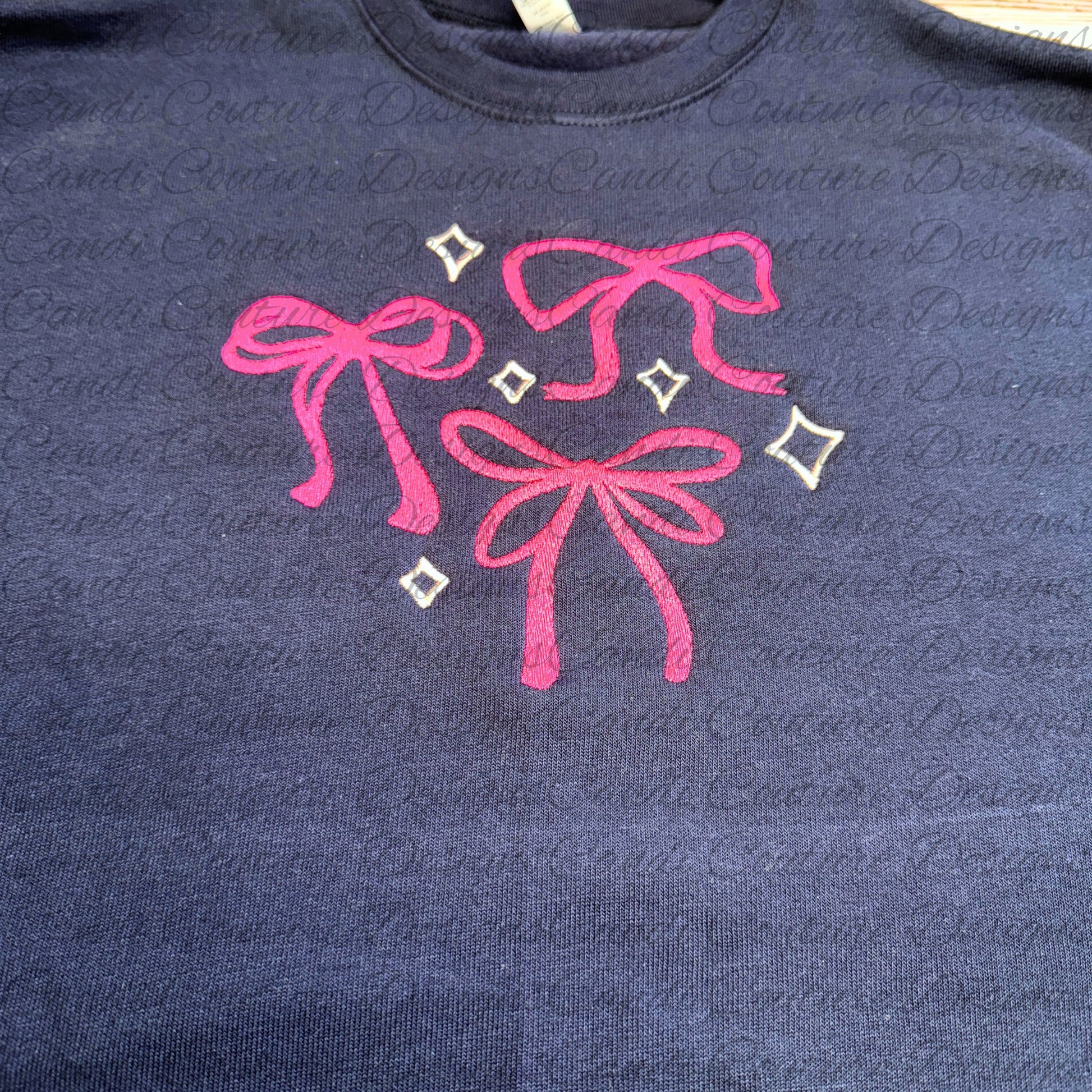 Coquette - Style Sweatshirt with Embroidered Bows and Stars | Feminine and Cute Fashion - Candicouturedesigns