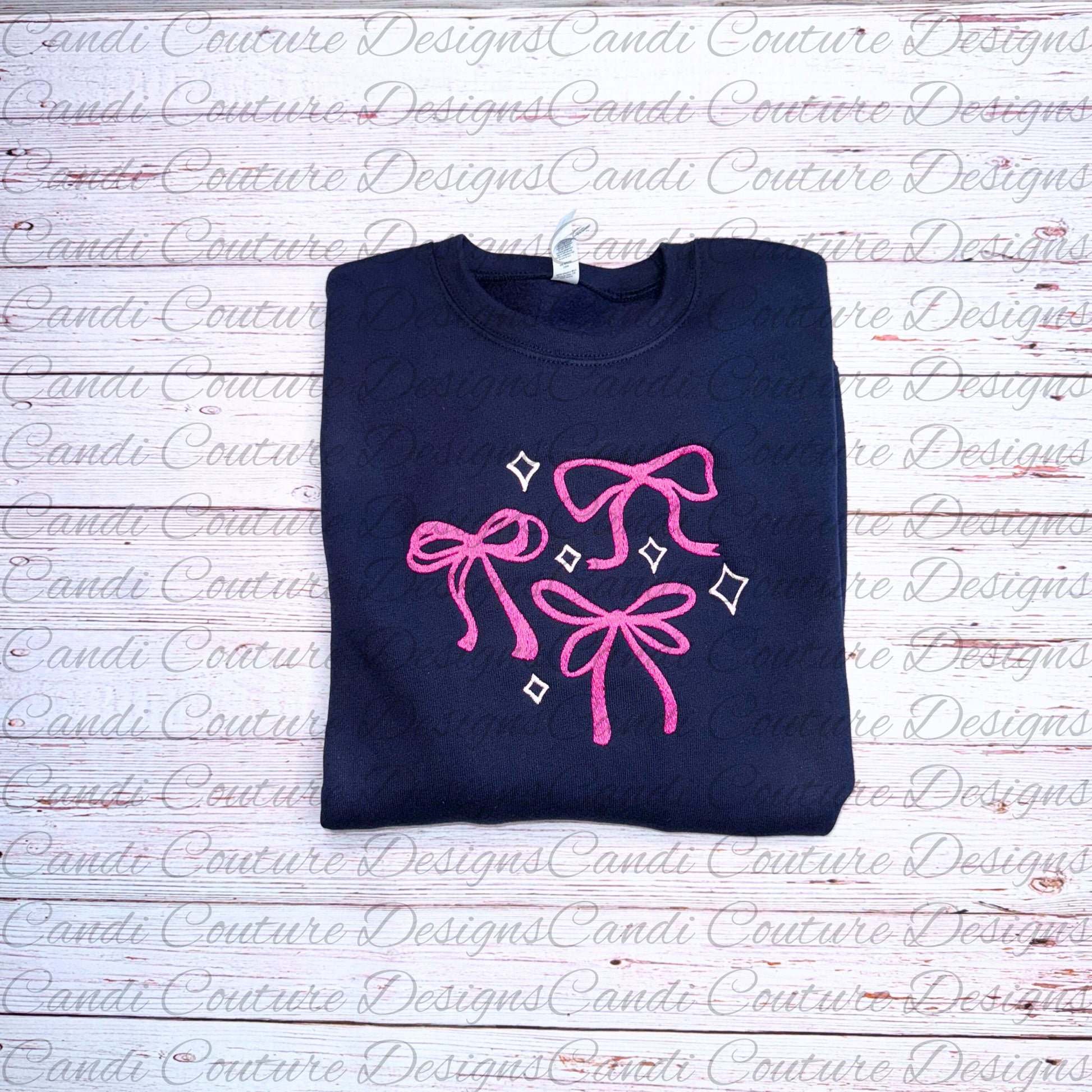 Coquette - Style Sweatshirt with Embroidered Bows and Stars | Feminine and Cute Fashion - Candicouturedesigns