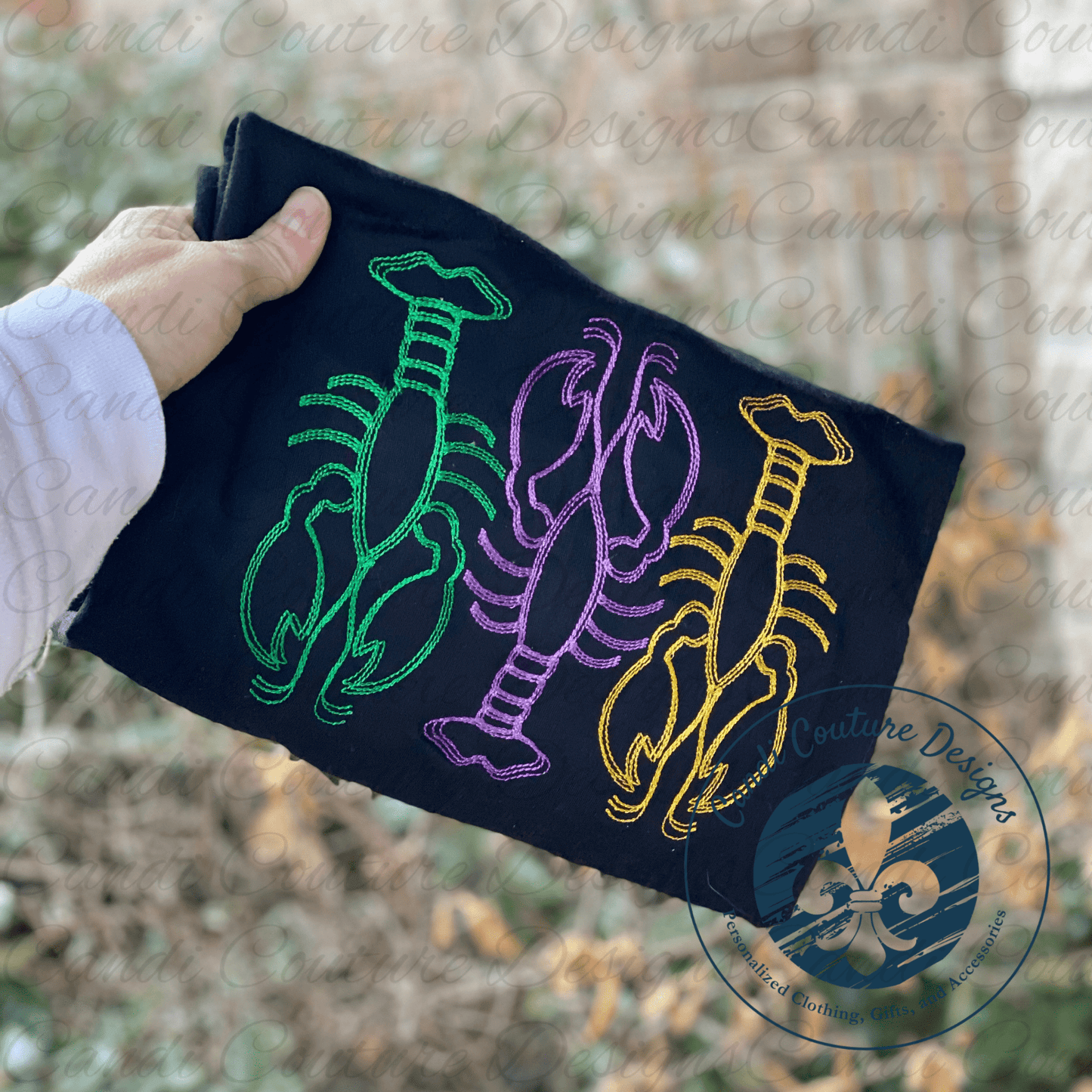 Crawfish Trio Sweatshirt | Mardi Gras Cajun Embroidery - Candicouturedesigns