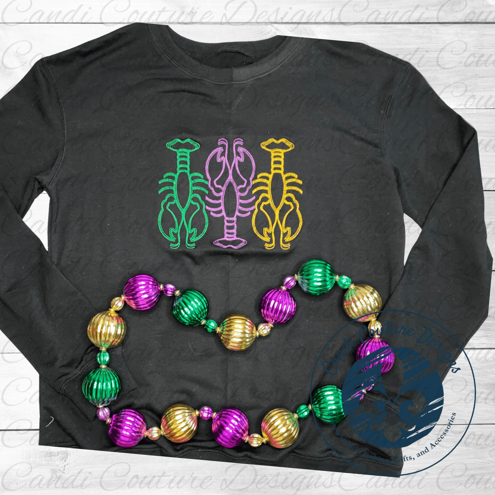 Crawfish Trio Sweatshirt | Mardi Gras Cajun Embroidery - Candicouturedesigns