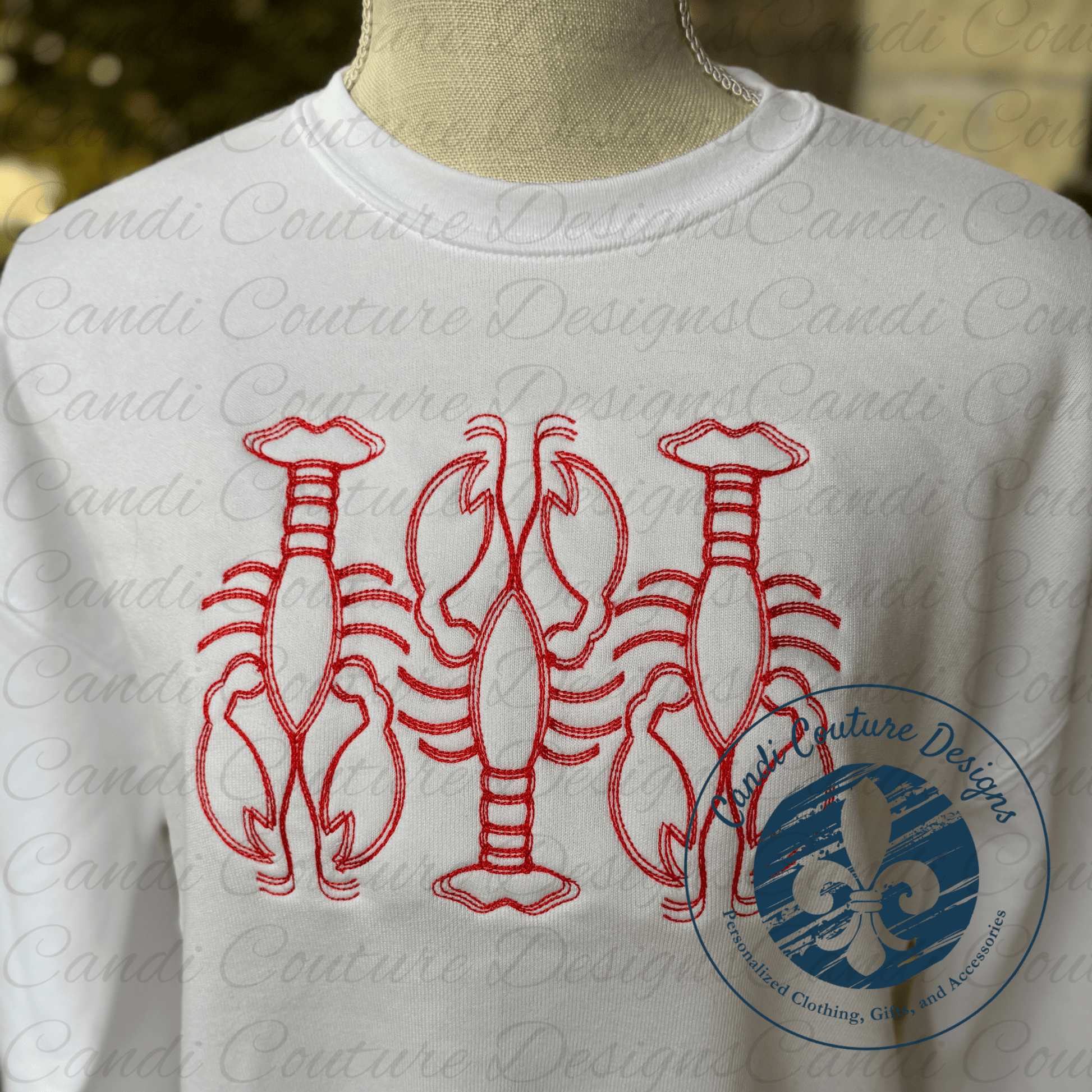 Crawfish Trio Sweatshirt | Mardi Gras Cajun Embroidery - Candicouturedesigns