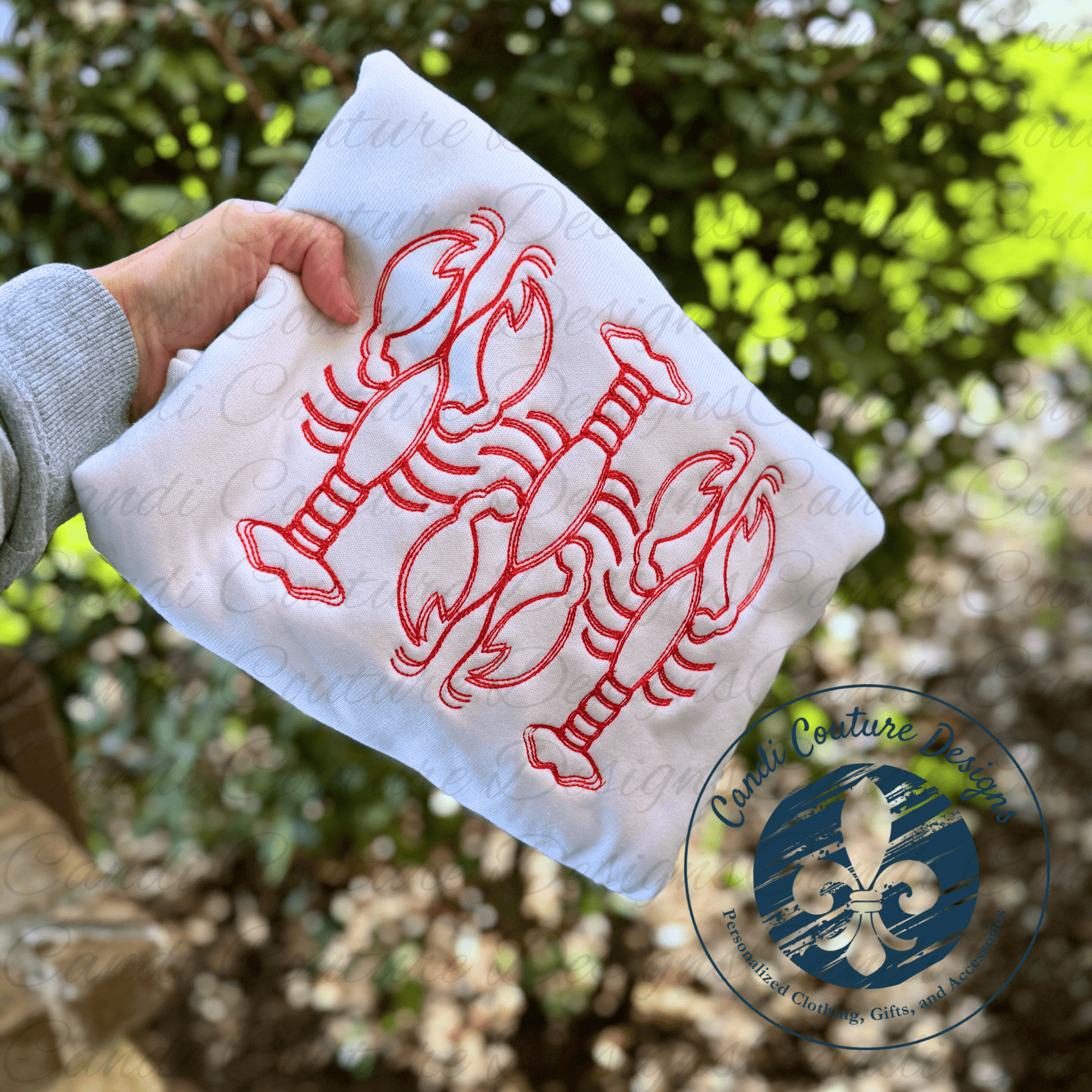 Crawfish Trio Sweatshirt | Mardi Gras Cajun Embroidery - Candicouturedesigns