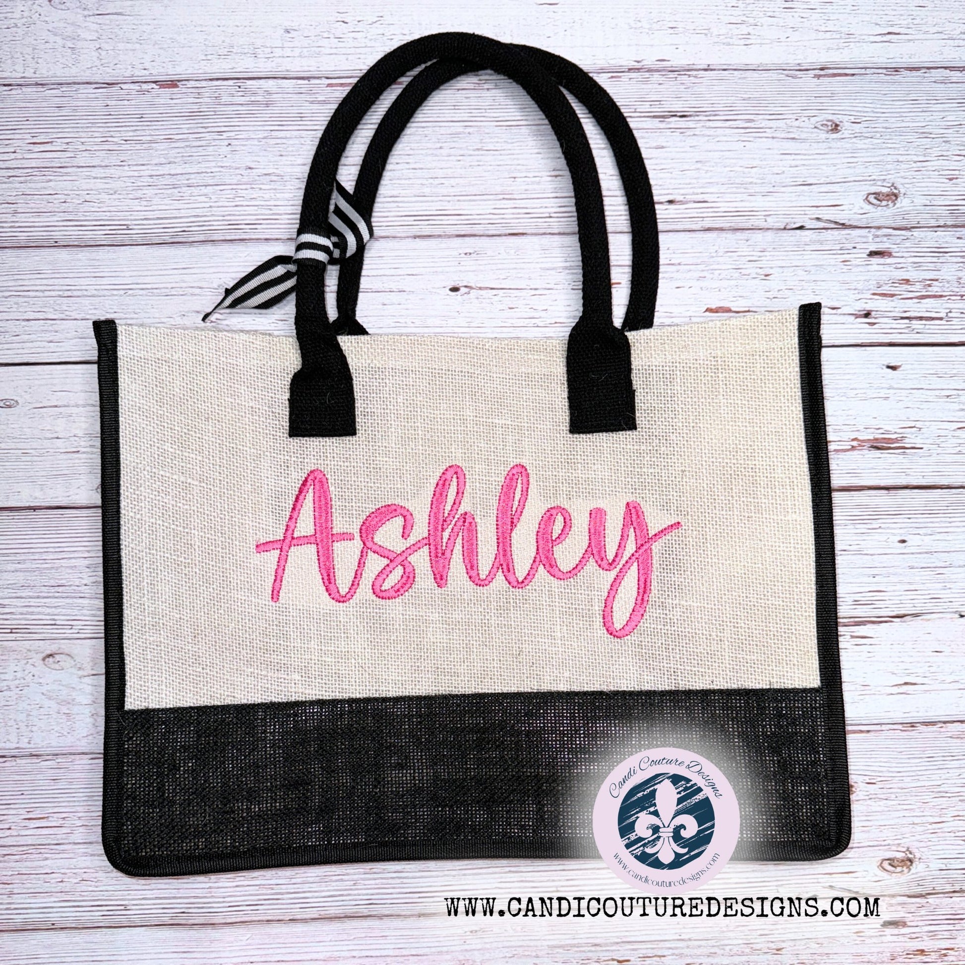 Custom Monogrammed Burlap Tote Bags | Beach, Graduation, Bridesmaids, Bridal Gifts | Personalized Jute Carryalls - Candicouturedesigns