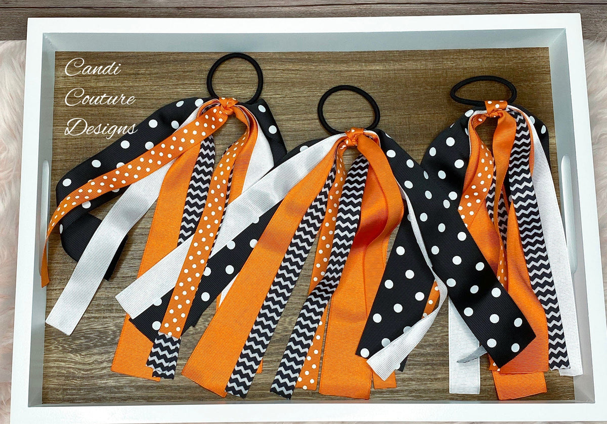 Custom Team Color Ponytail Ribbons | Game Day, Race Day & Cheer Hair Ribbons - Candicouturedesigns