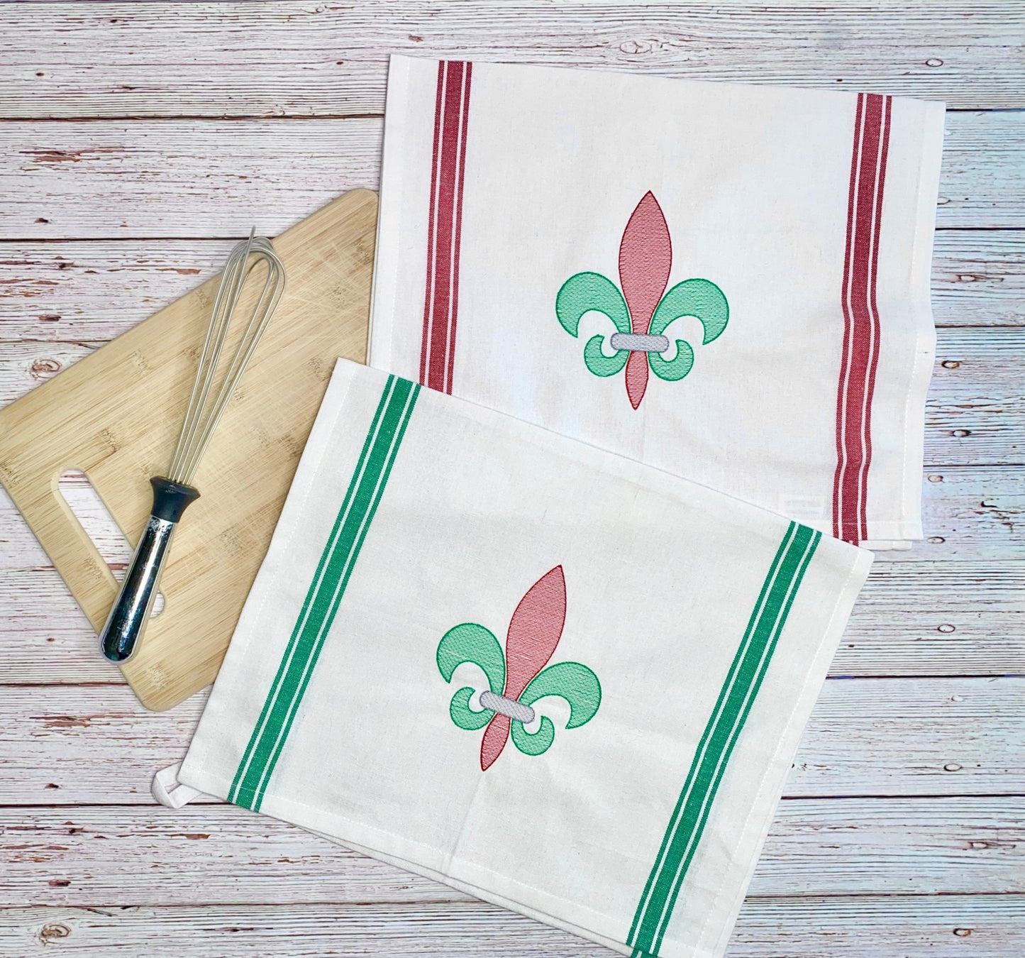 Fleur - de - Lis Embroidered Christmas Towel | Holiday Kitchen Decor | Custom Hand Towels | Hostess Gift - Candicouturedesigns