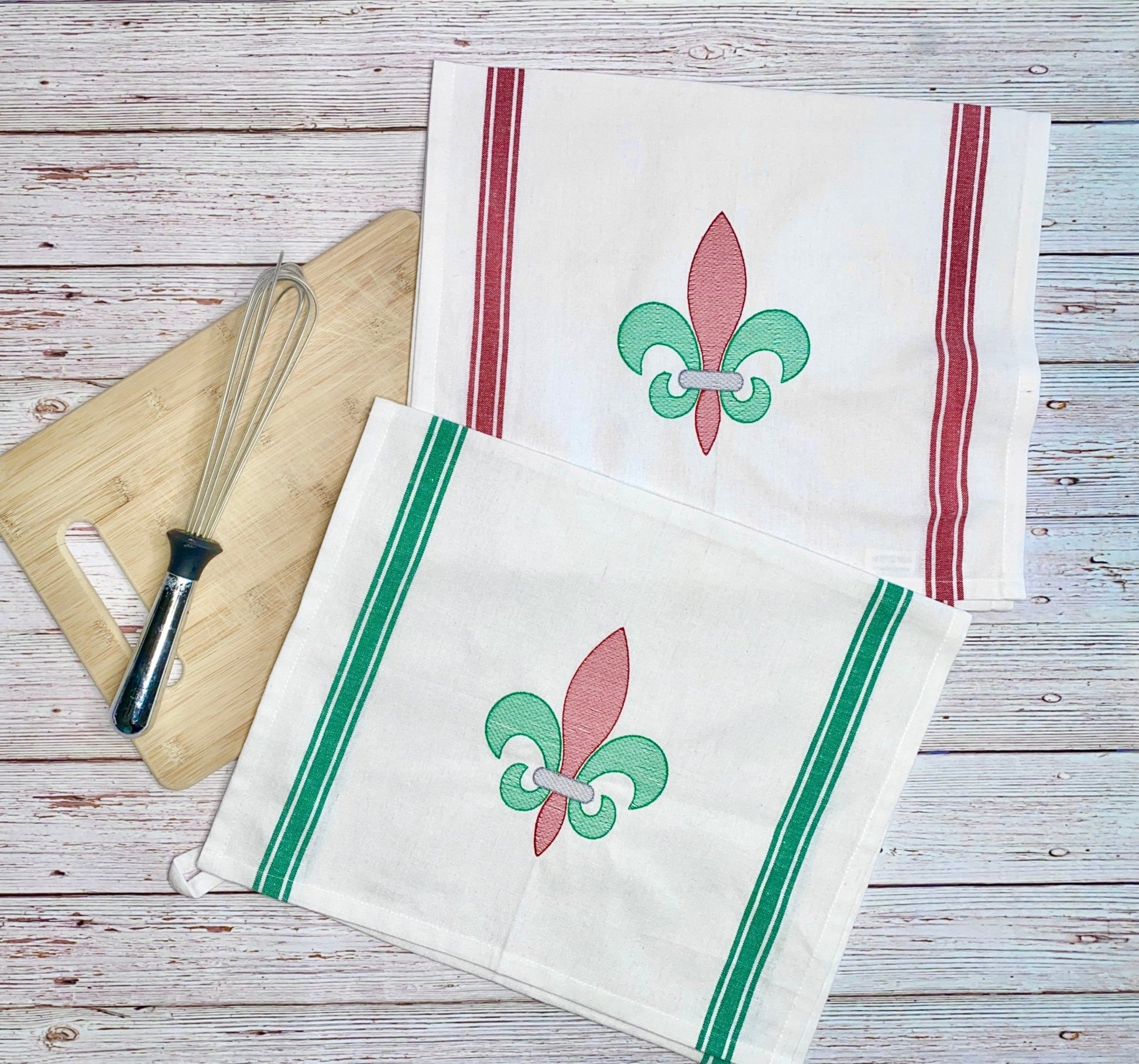 Fleur - de - Lis Embroidered Christmas Towel | Holiday Kitchen Decor | Custom Hand Towels | Hostess Gift - Candicouturedesigns