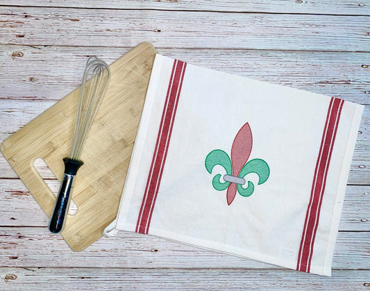 Fleur - de - Lis Embroidered Christmas Towel | Holiday Kitchen Decor | Custom Hand Towels | Hostess Gift - Candicouturedesigns