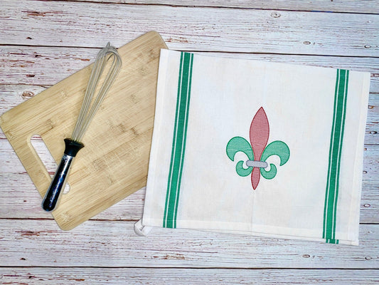 Fleur - de - Lis Embroidered Christmas Towel | Holiday Kitchen Decor | Custom Hand Towels | Hostess Gift - Candicouturedesigns