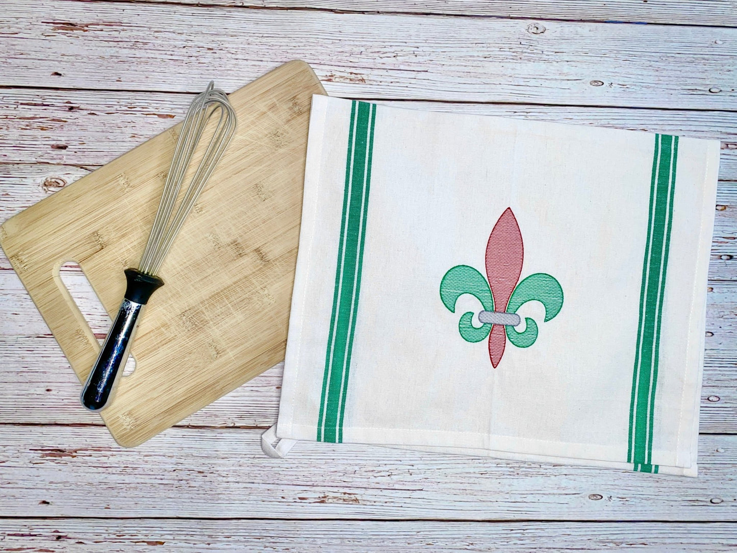 Fleur - de - Lis Embroidered Christmas Towel | Holiday Kitchen Decor | Custom Hand Towels | Hostess Gift - Candicouturedesigns
