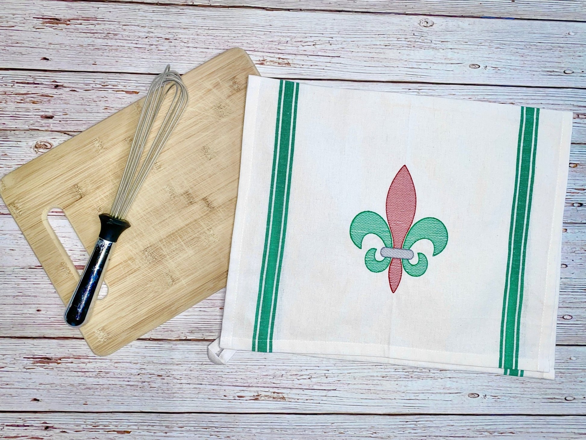 Fleur - de - Lis Embroidered Christmas Towel | Holiday Kitchen Decor | Custom Hand Towels | Hostess Gift - Candicouturedesigns