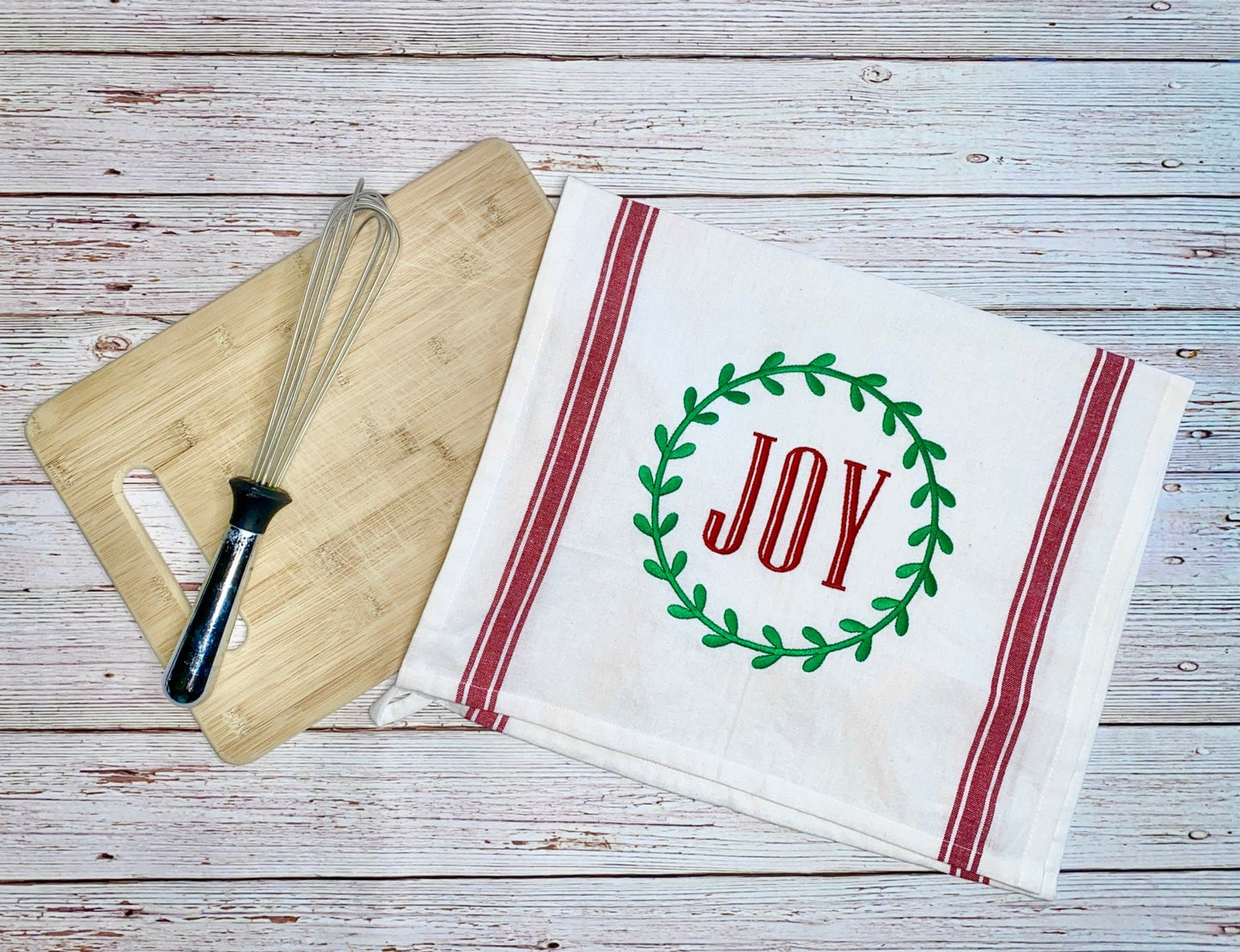 Joy Wreath Embroidered Christmas Towel - Candicouturedesigns