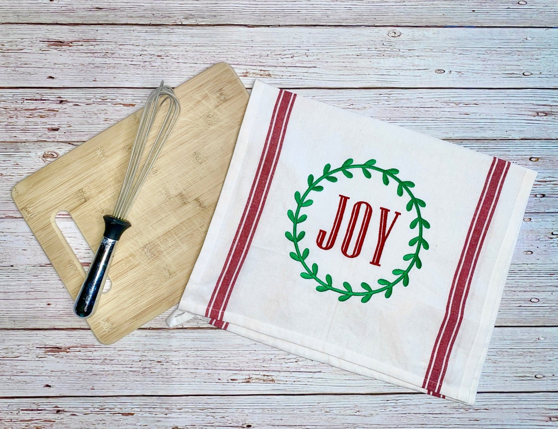 Joy Wreath Embroidered Christmas Towel - Candicouturedesigns