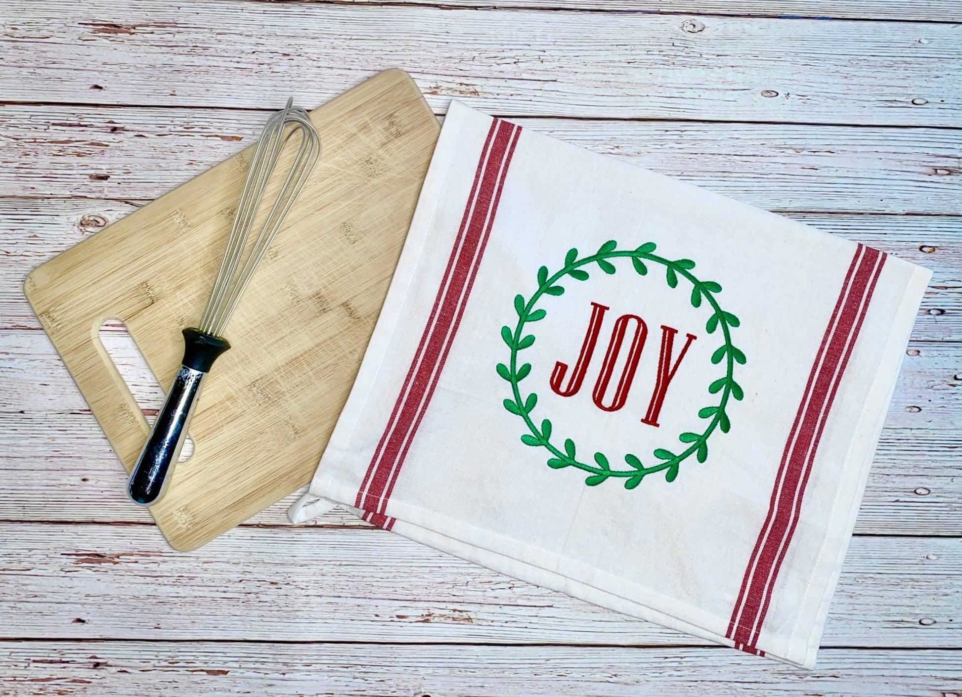 Joy Wreath Embroidered Christmas Towel - Candicouturedesigns