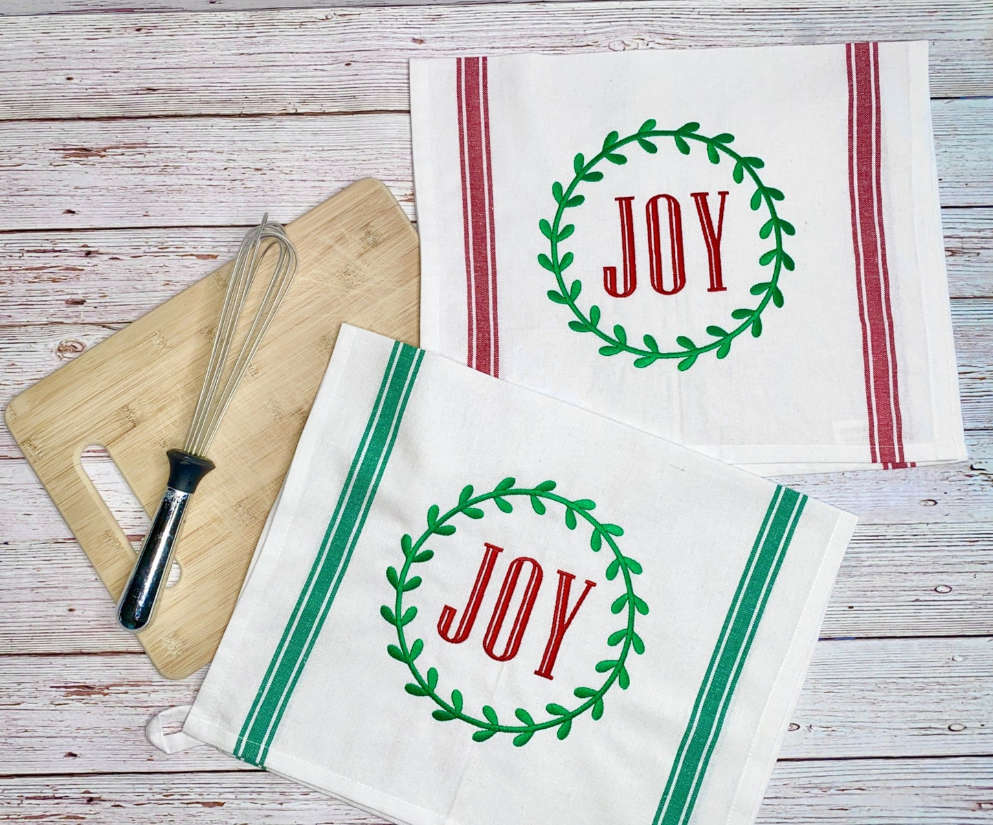 Joy Wreath Embroidered Christmas Towel - Candicouturedesigns